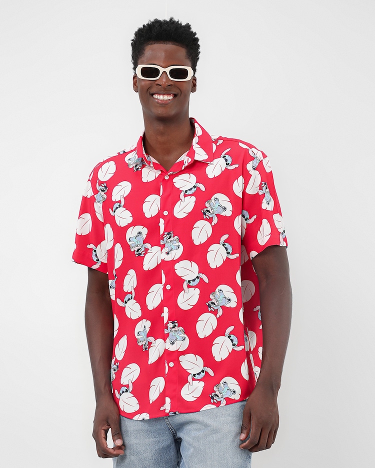 Riachuelo Camisa masculina regular Stitch havaiano vermelha FANLAB