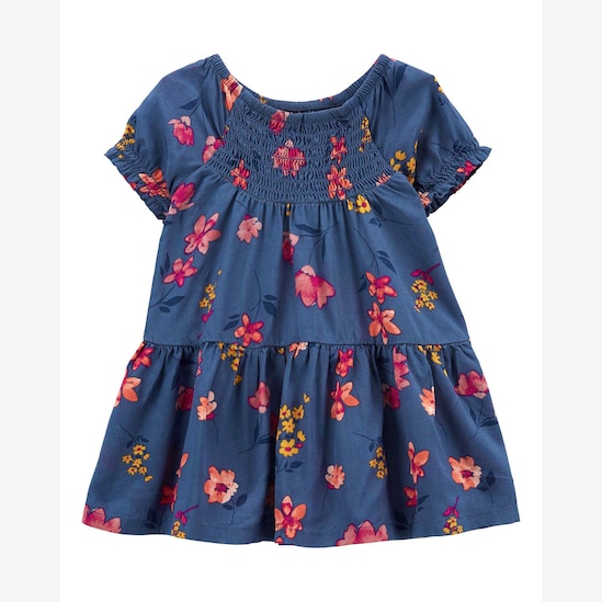Vestido bebê floral com calcinha azul | Carter's