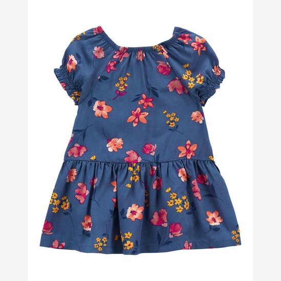 Vestido bebê floral com calcinha azul | Carter's