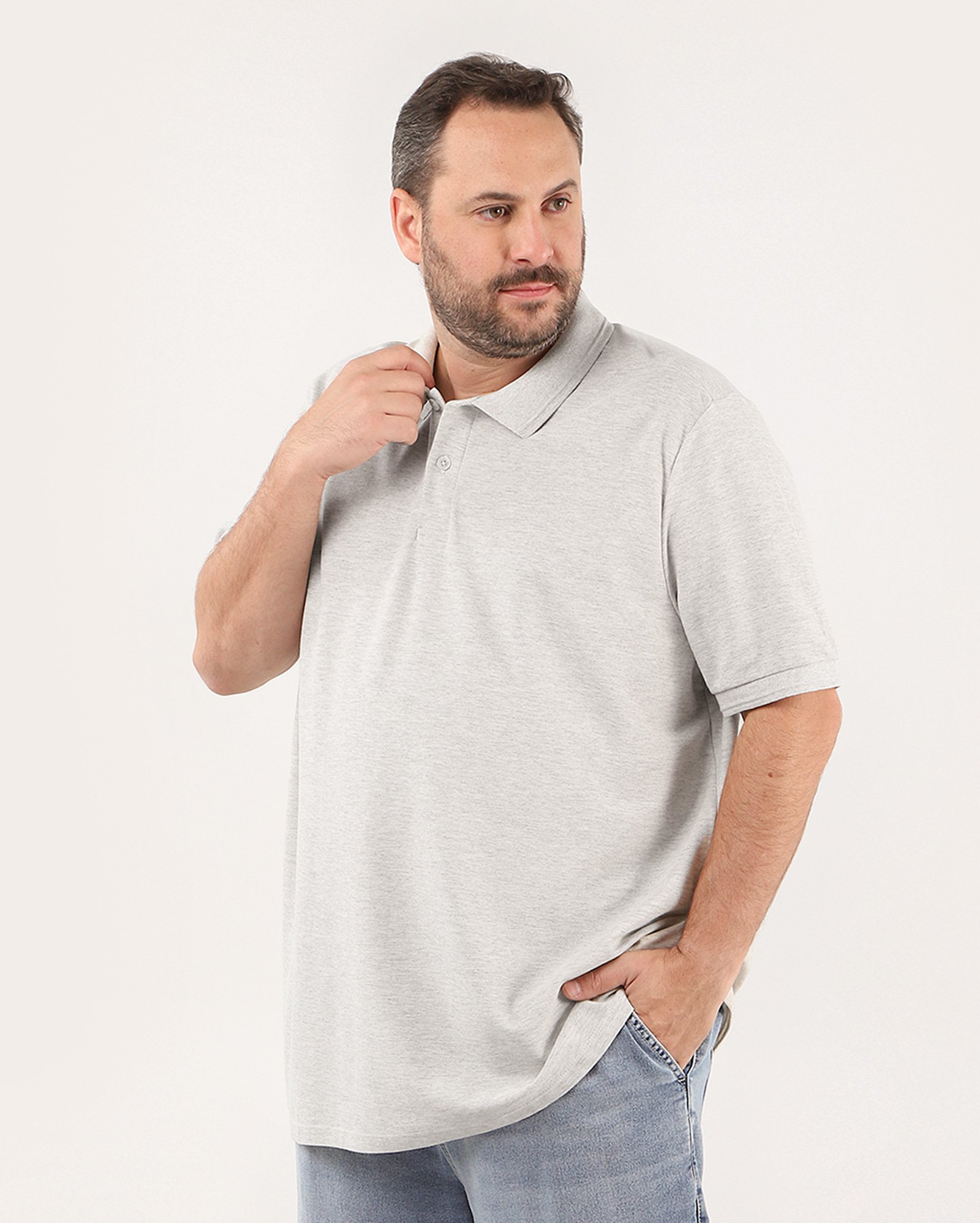 Camisa polo plus size masculina regular mescla cinza | Original Plus by Riachuelo