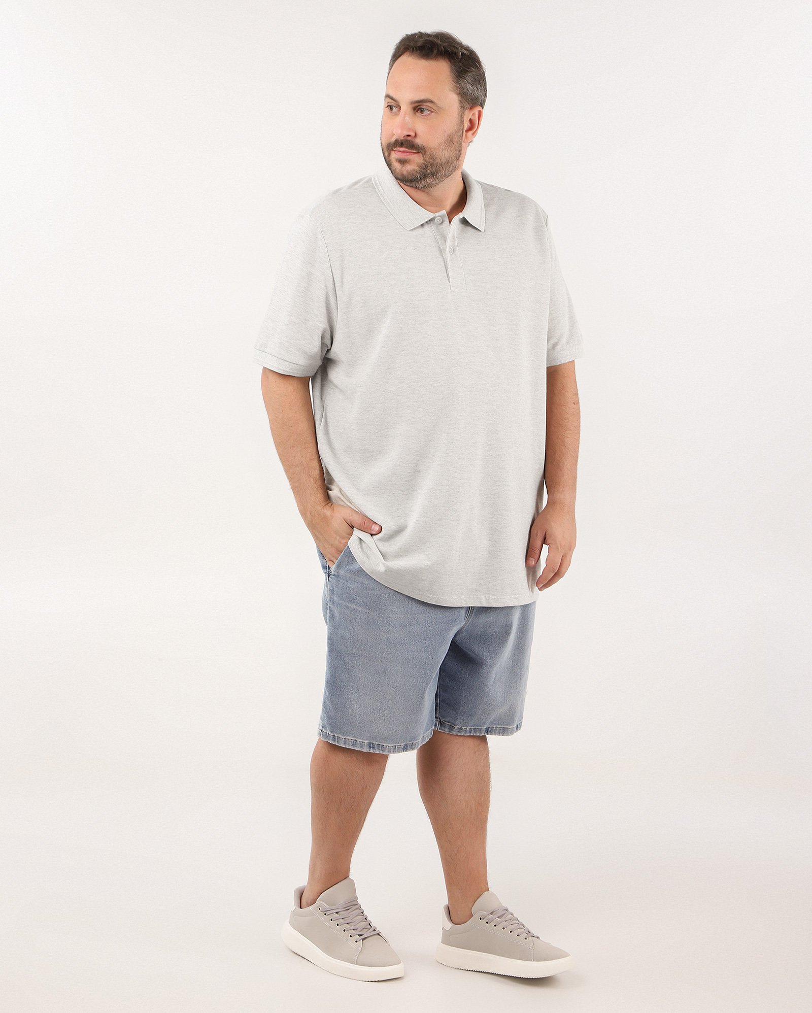 Camisa polo plus size masculina regular mescla cinza | Original Plus by Riachuelo