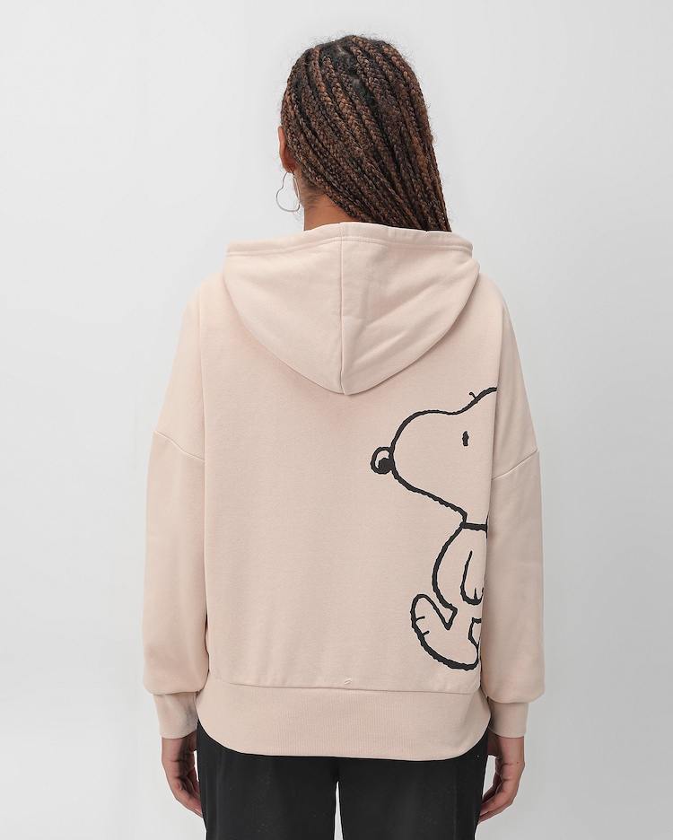 Riachuelo Blusa de moletom feminina com capuz Snoopy bege Peanuts