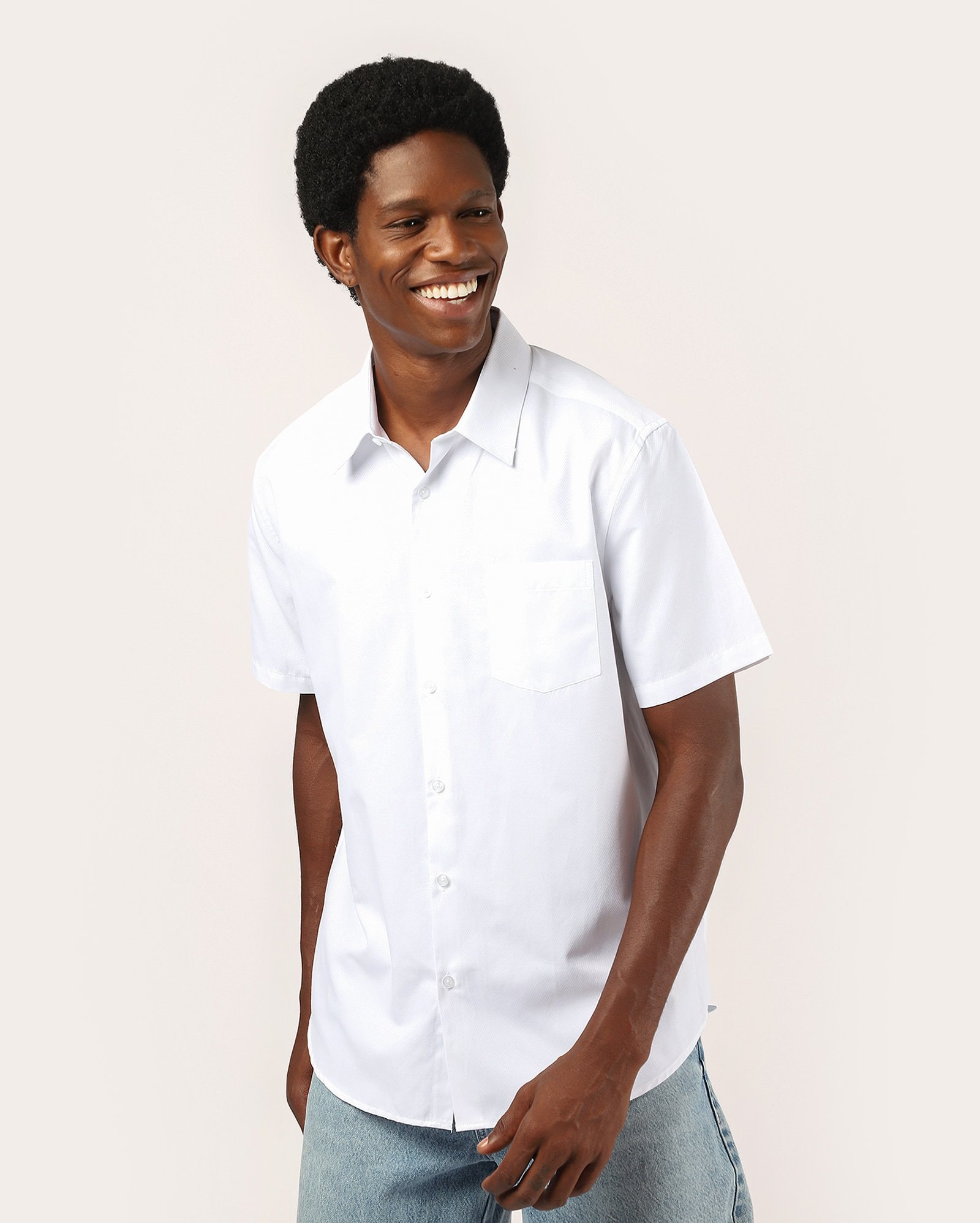 Camisa masculina slim casual texturizada - Branco