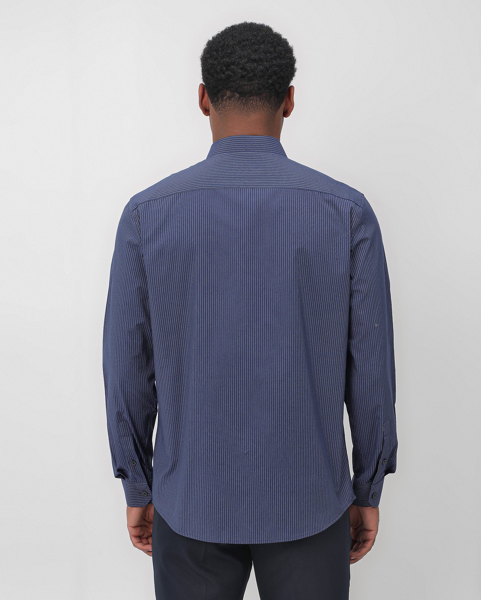 Camisa social masculina regular listras - Azul Escuro — foto 5