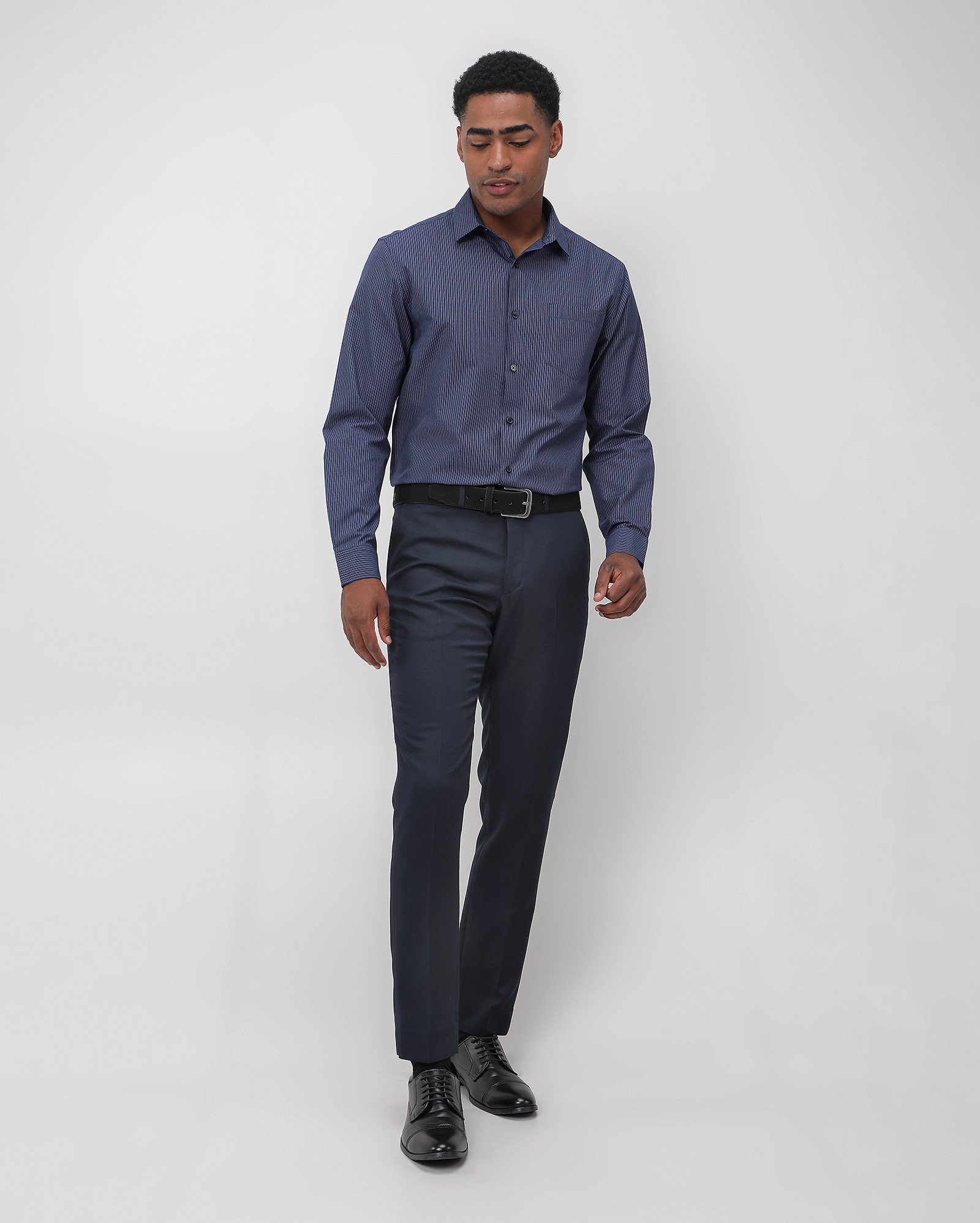 Camisa social masculina regular listras - Azul Escuro — foto 2