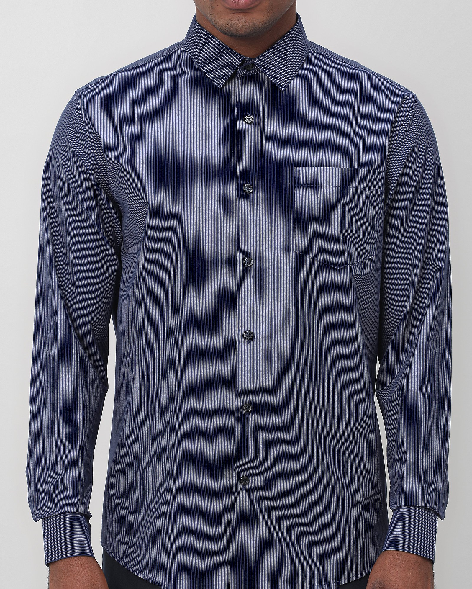 Camisa social masculina regular listras - Azul Escuro — foto 4