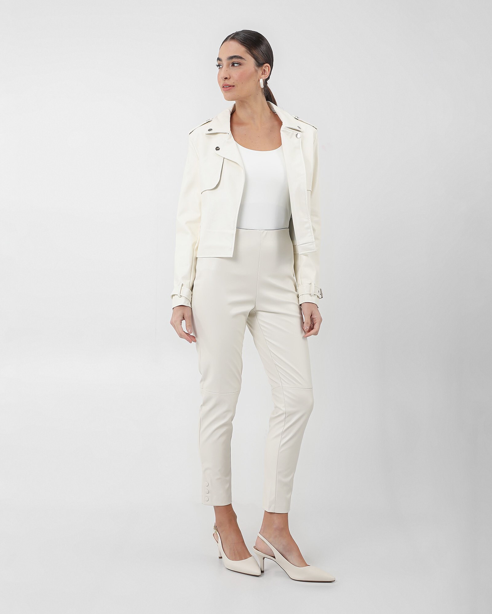 Calça legging de poliuretano - Off-white