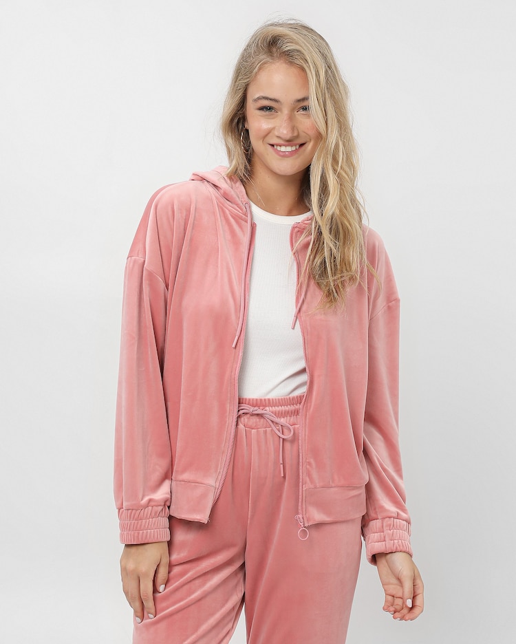 Riachuelo Jaqueta feminina de plush com capuz Rosa Claro - Main Image