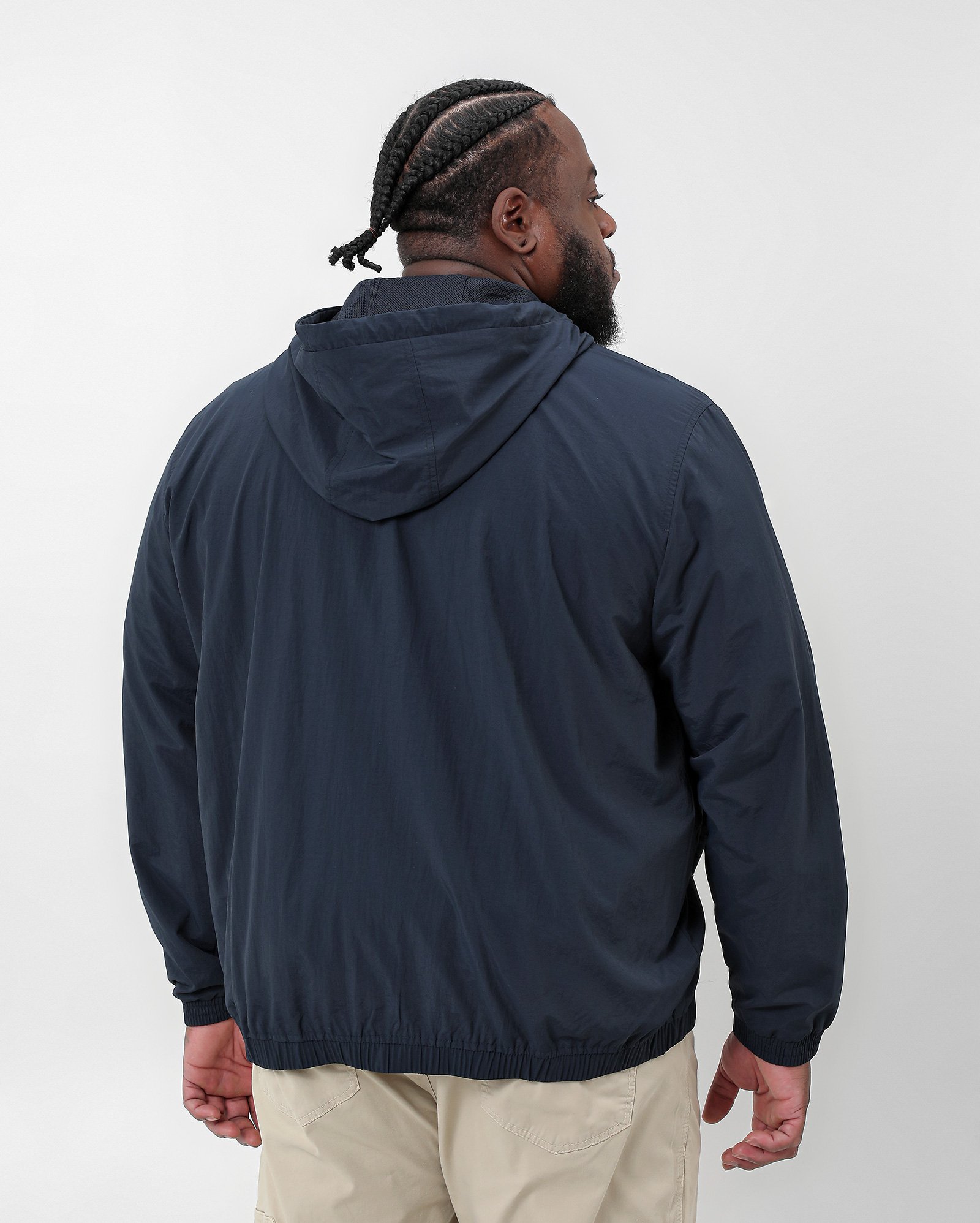 Jaqueta corta vento plus size masculina com capuz - Azul Escuro — foto 3