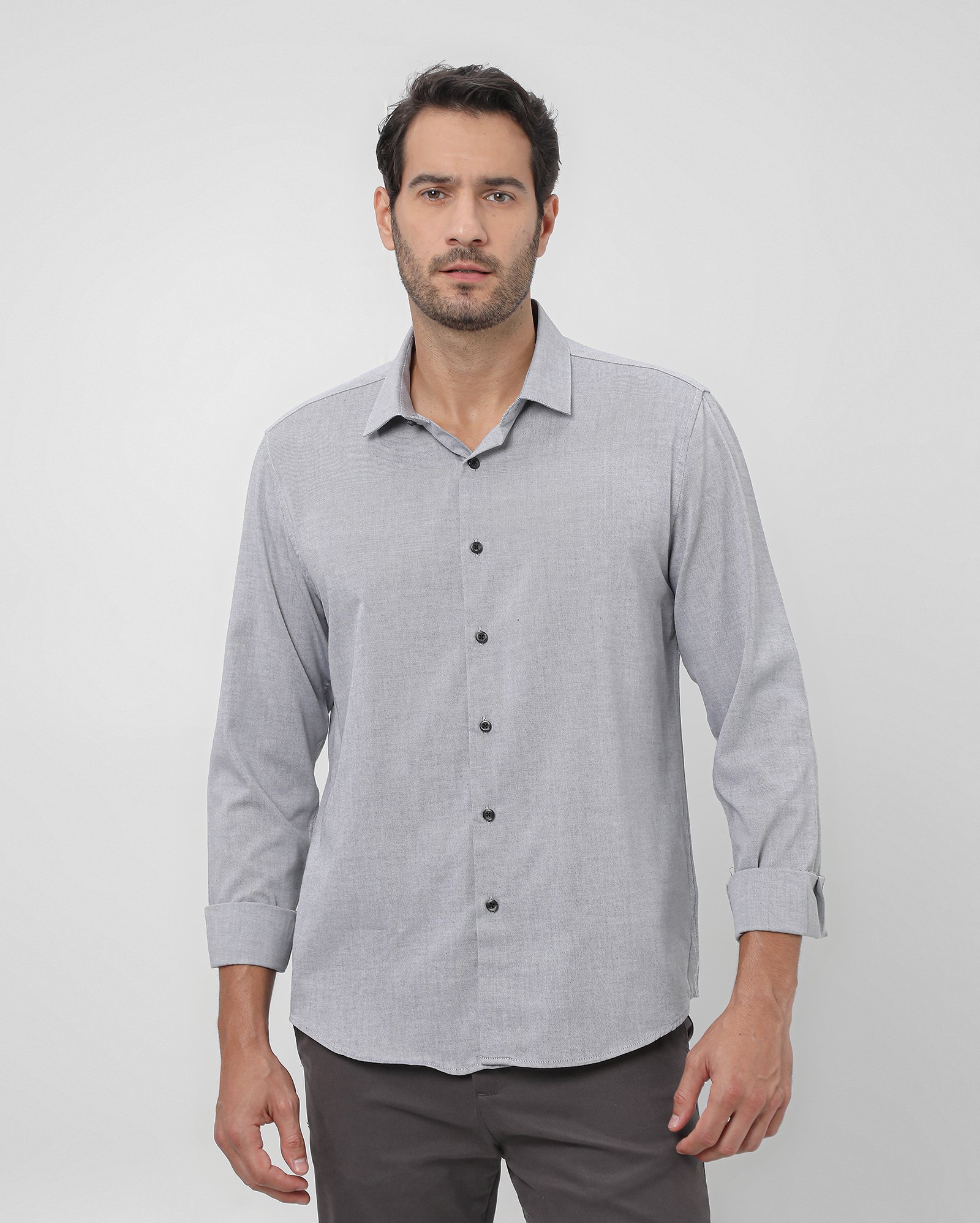 Camisa social masculina slim mesclada - Cinza