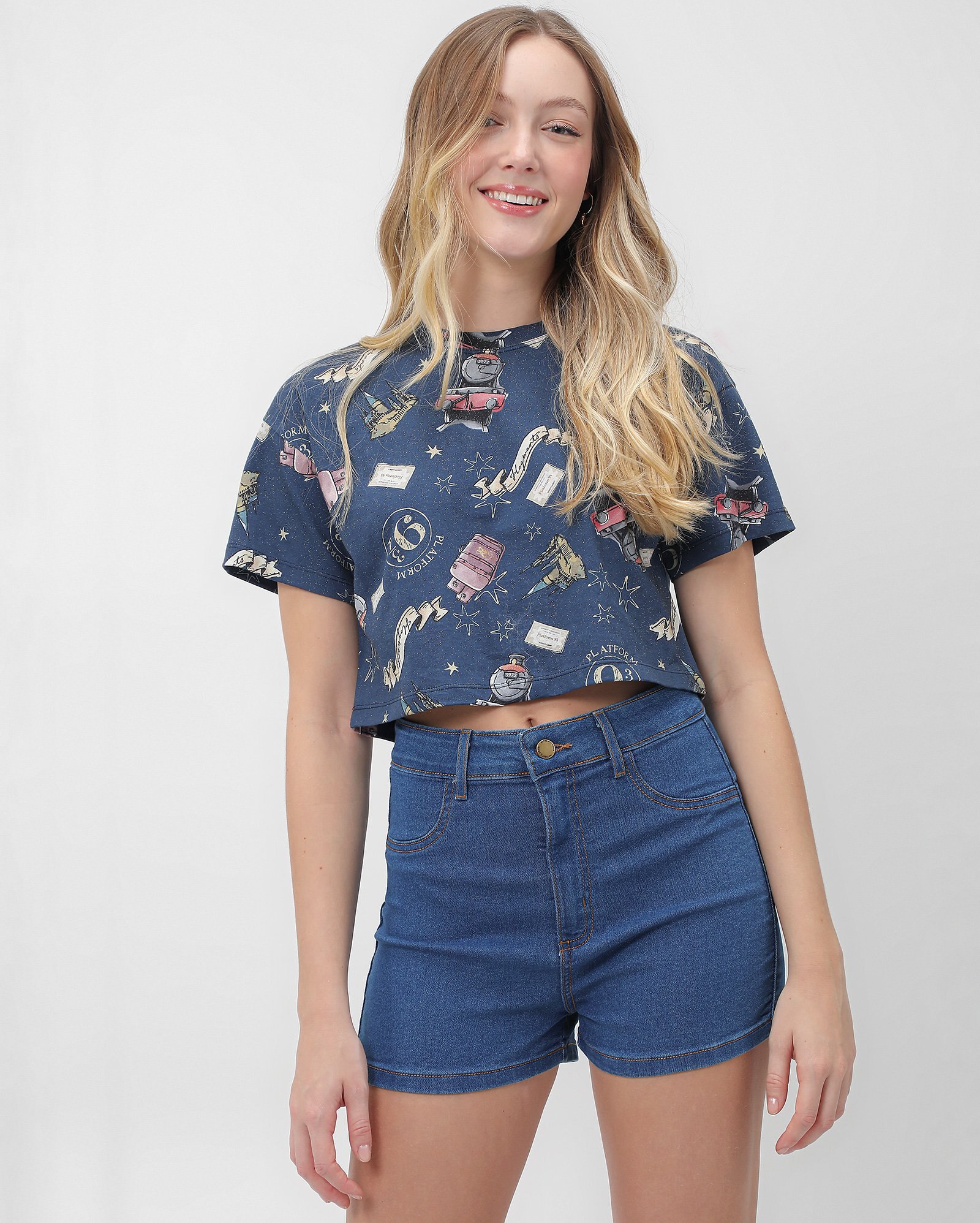 Short jeans juvenil cintura alta - Jeans Médio | Pool