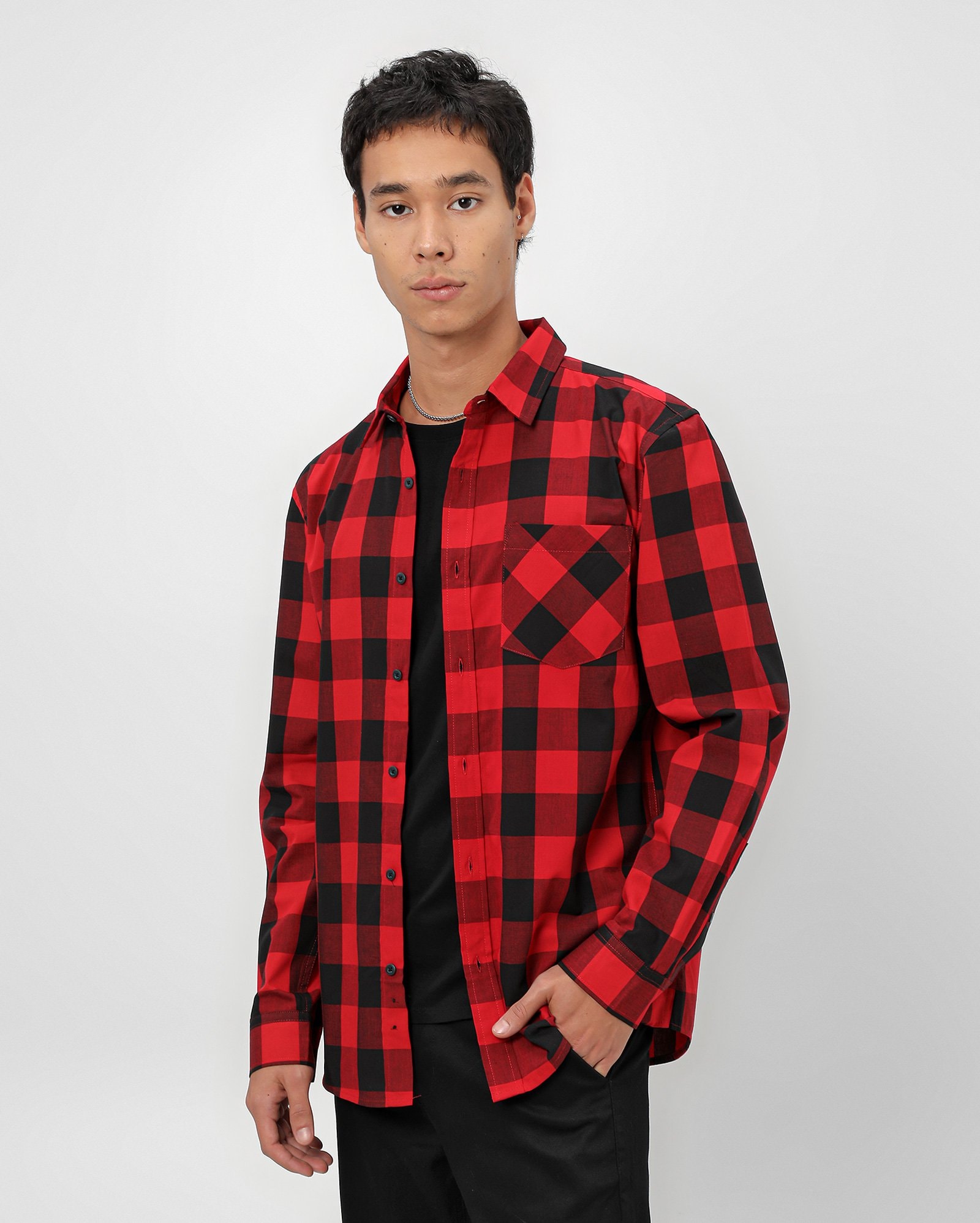 Capuz Camisa Xadrez Vermelha Riachuelo Riachuelo Camisa Masculina Xadrez  Com Bolso Manga Longa Vermelho