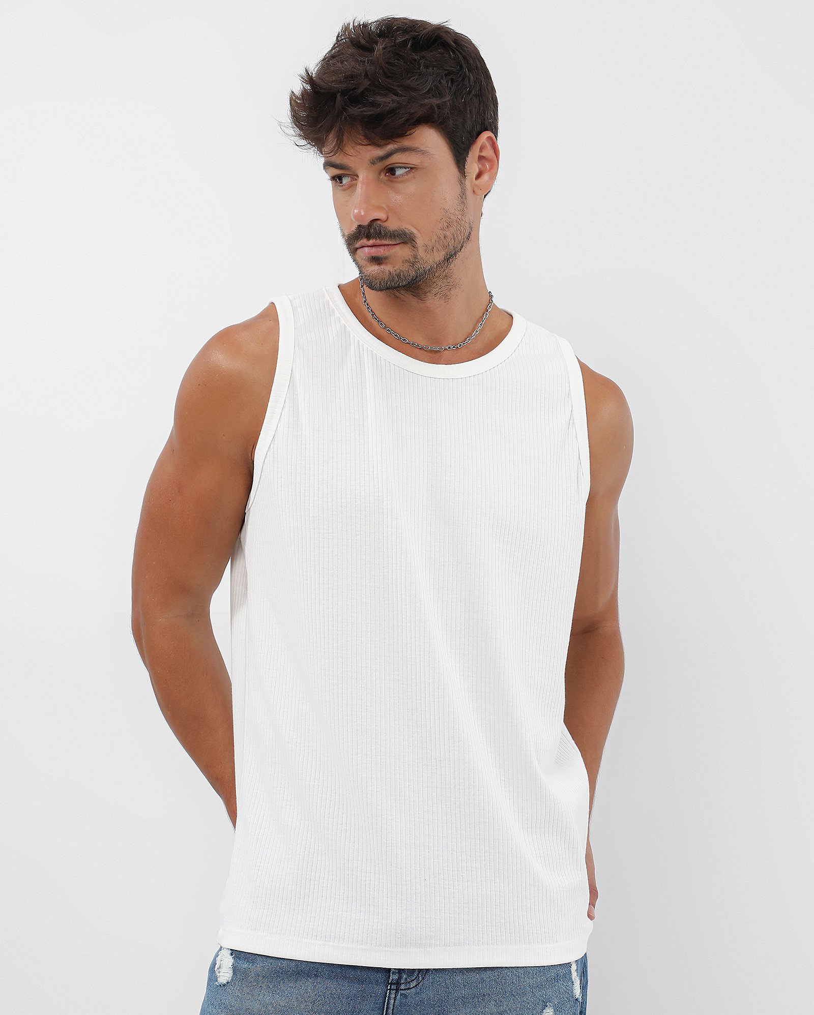 Regata masculina slim regular canelada branca | Pool