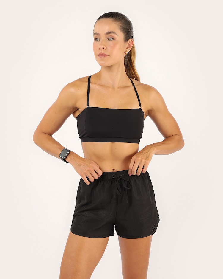 Short esportivo feminino com perfuros e short interno - Preto | Body Work – Preto – Body Work - Imagem 2