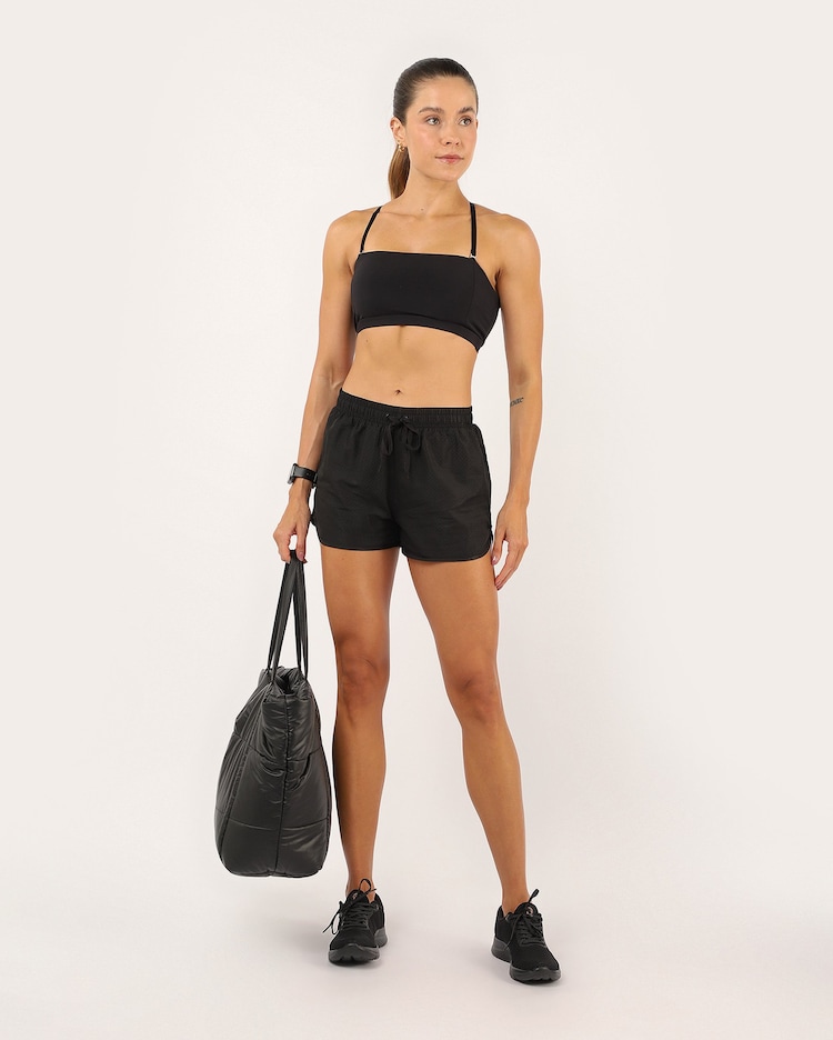 Short esportivo feminino com perfuros e short interno - Preto | Body Work – Preto – Body Work - Imagem 3