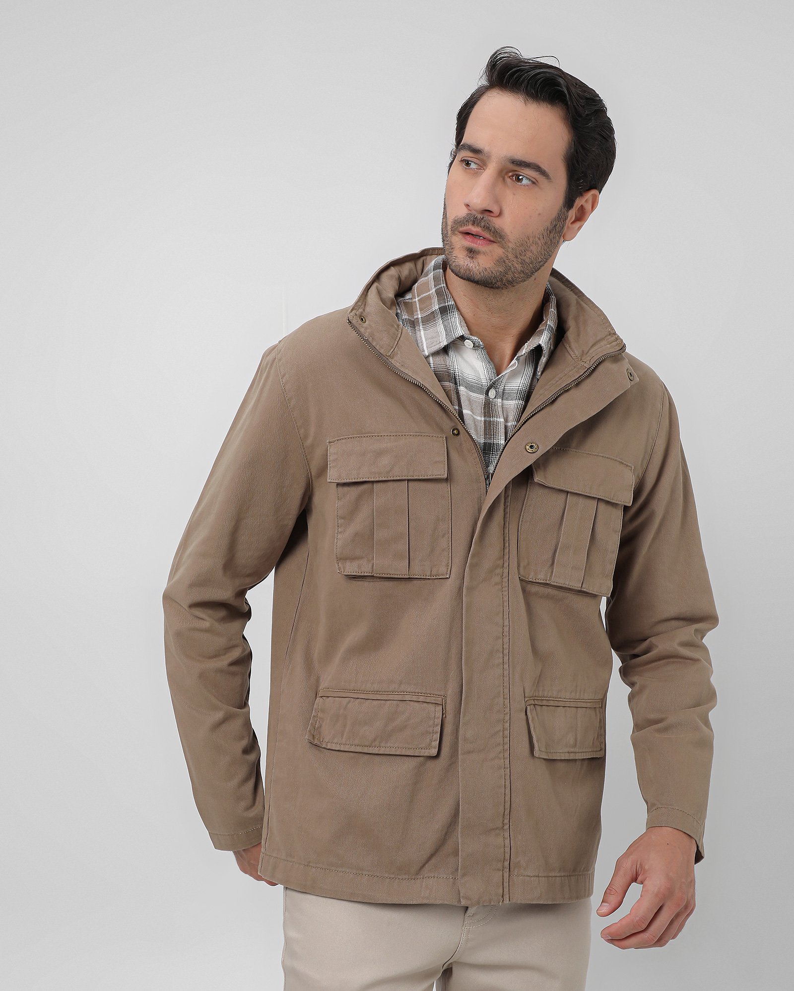 Jaqueta parka masculina com bolsos bege | Original by Riachuelo