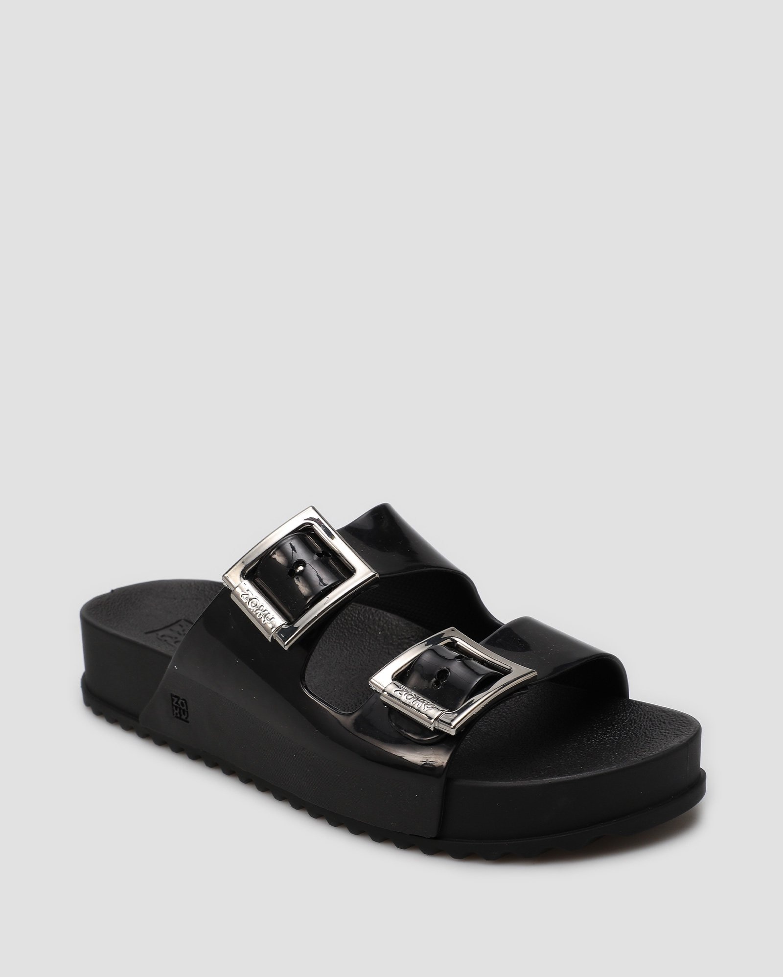 Sandália flat feminina com fivela branca - Preto | Zaxy