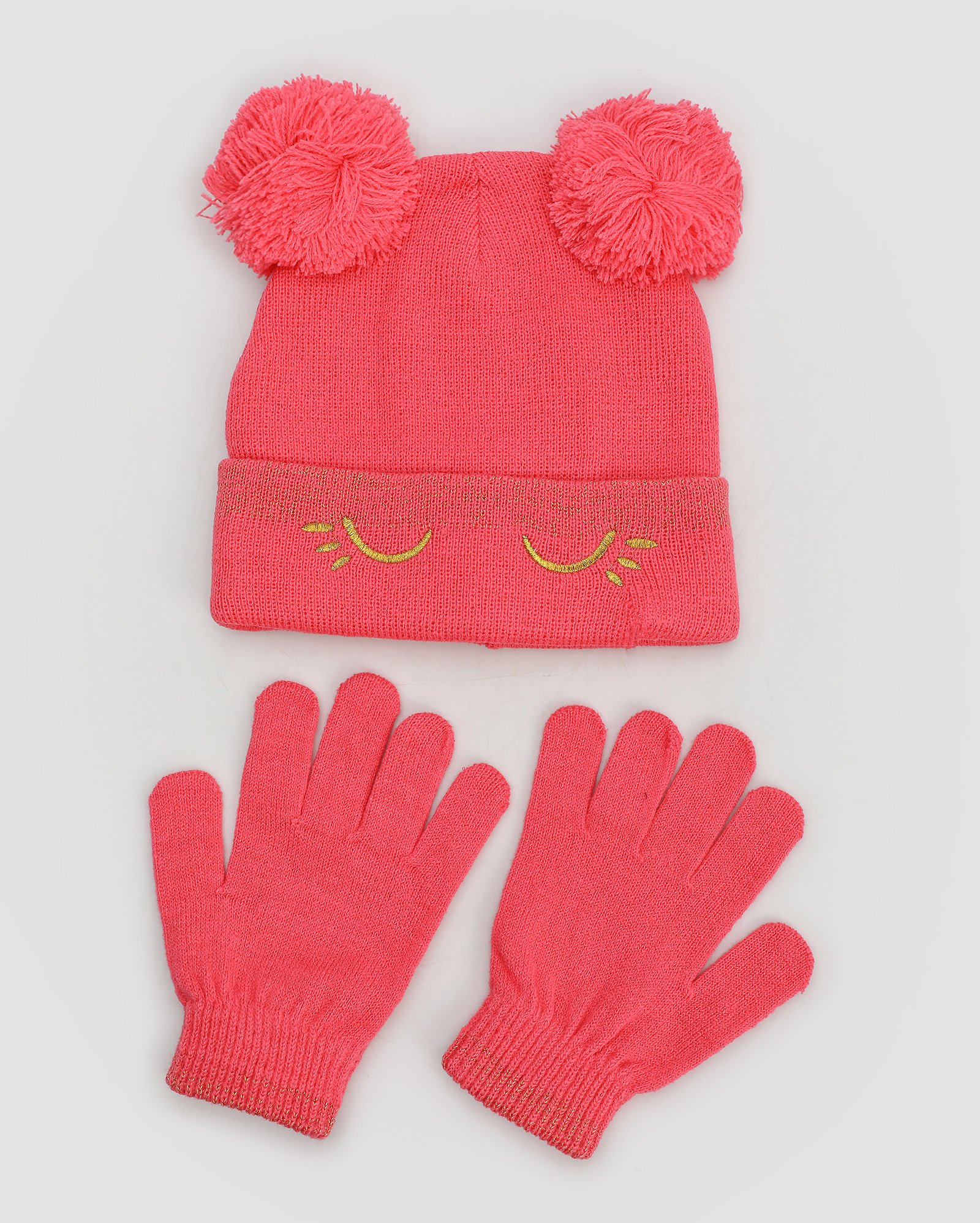 Kit gorro infantil de tricot com brilhos + par de luvas rosa | Accessori by Riachuelo
