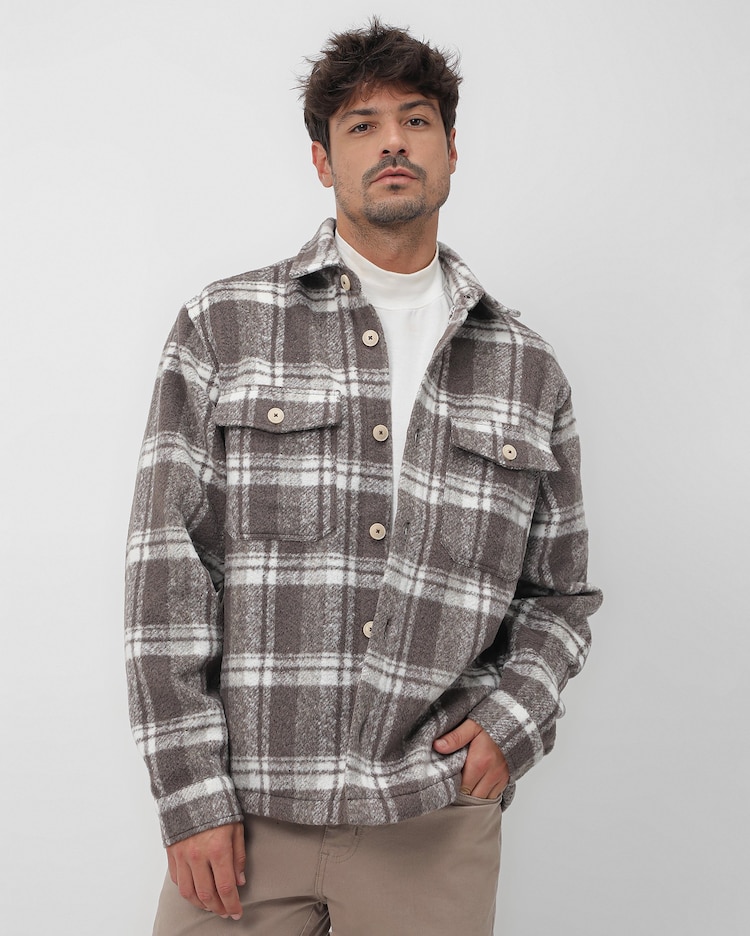 Riachuelo Jaqueta masculina com gola xadrez bege Pool by Riachuelo