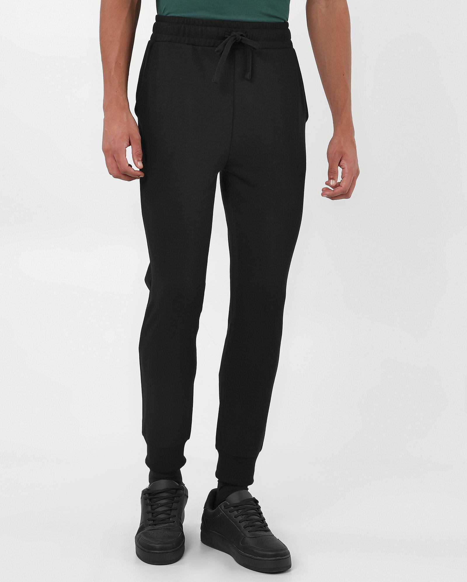 Calça de moletom masculina jogger com elástico - Preto