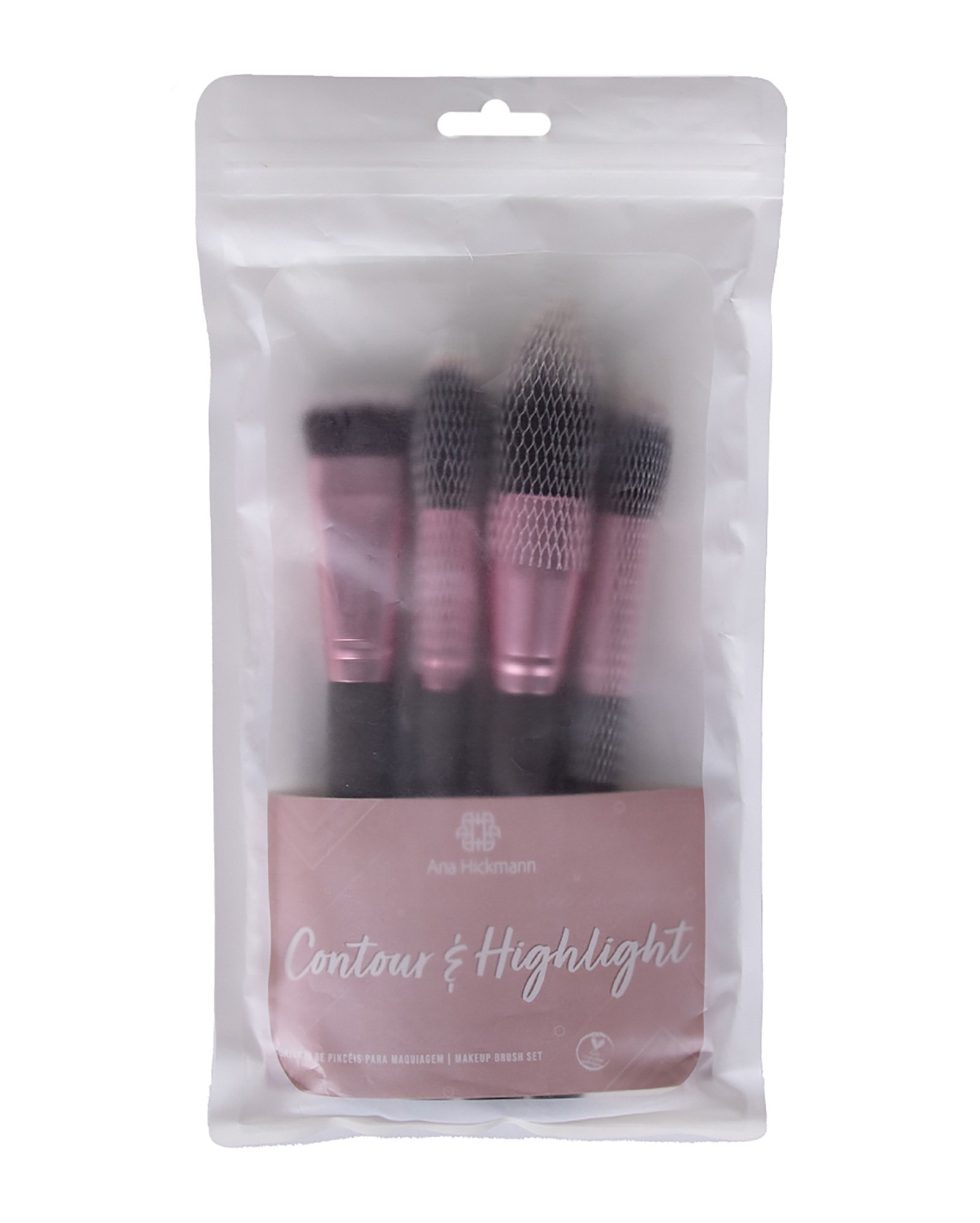 Kit pincel para face e contorno 4 unidades Highlighter multicor | Ana Hickmann