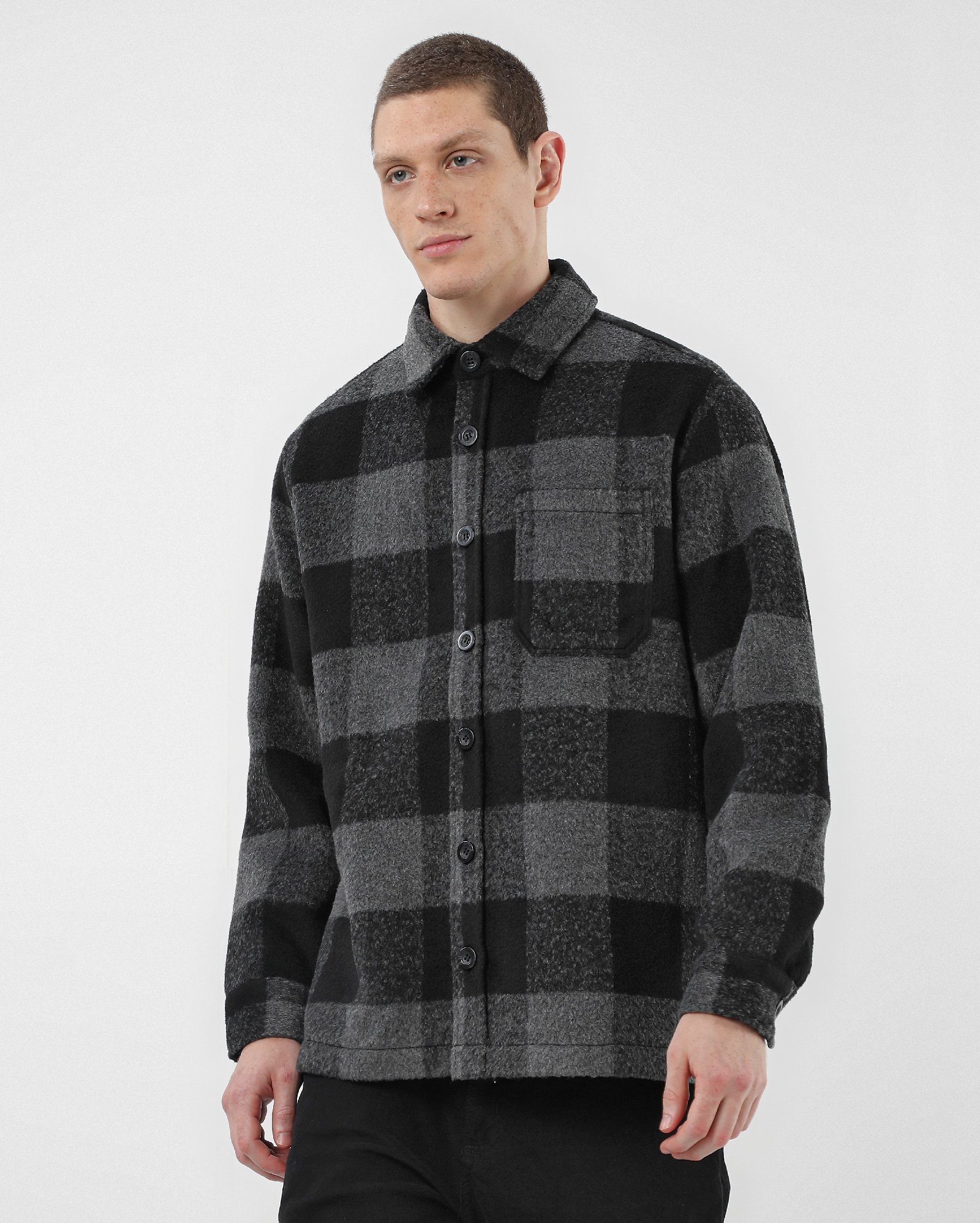 Riachuelo Jaqueta masculina xadrez com bolso e gola Preto