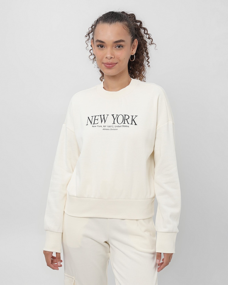 Riachuelo Blusa de moletom feminina New York off-white Pool by