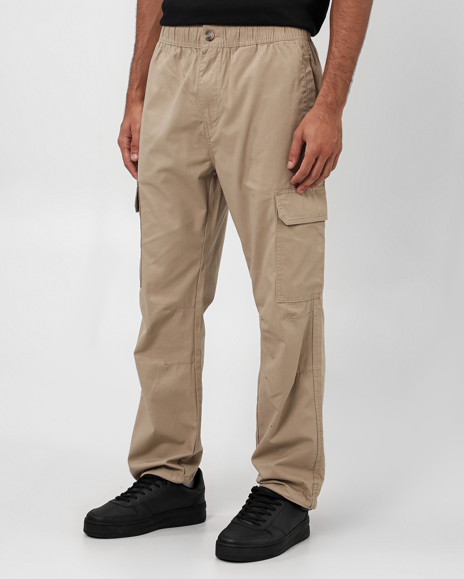 Calça jeans color masculina cargo cós de elástico - Bege Claro