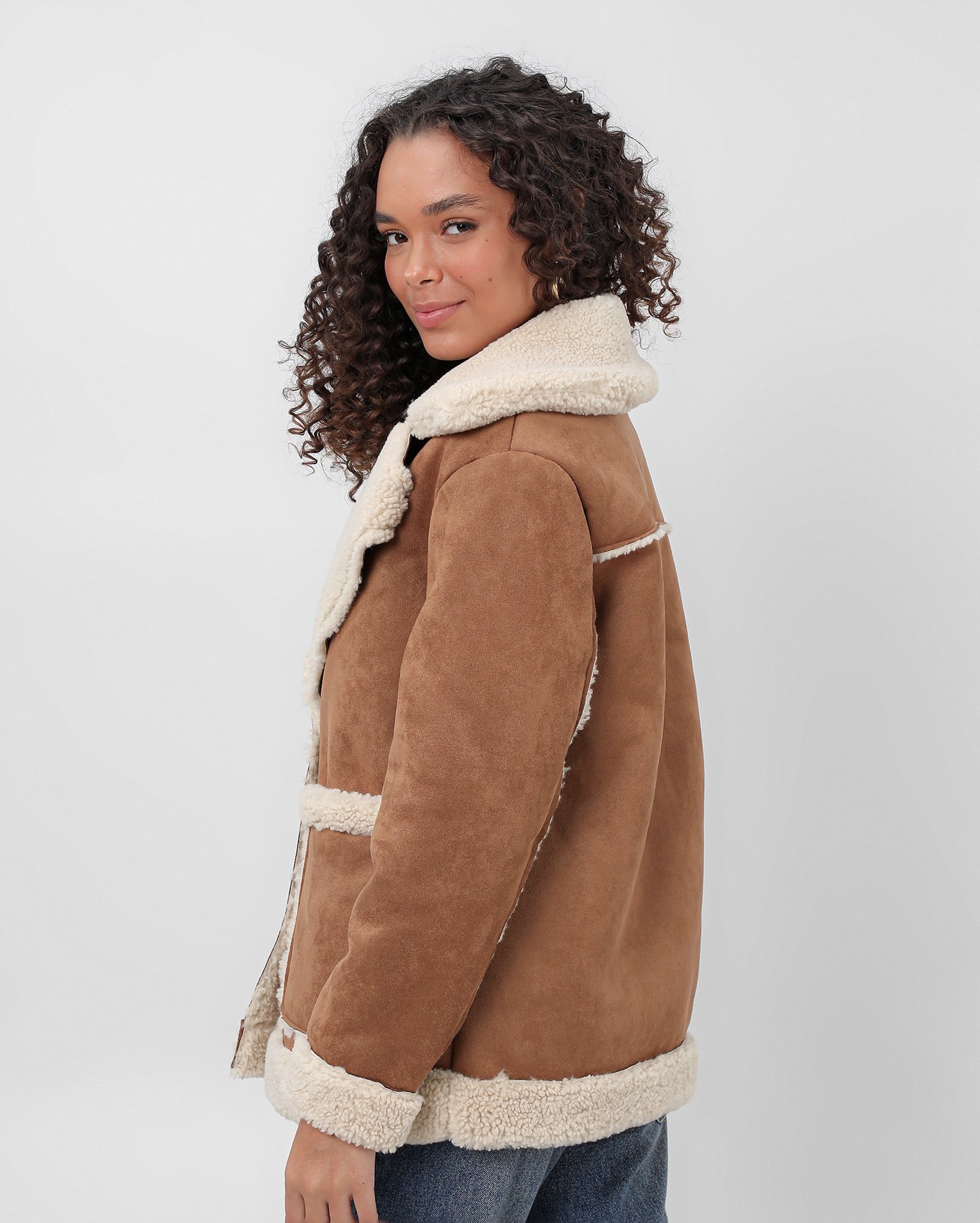 Perfume Feminino Casaco Suede Com Pelo Feminino Fluffy Jaqueta