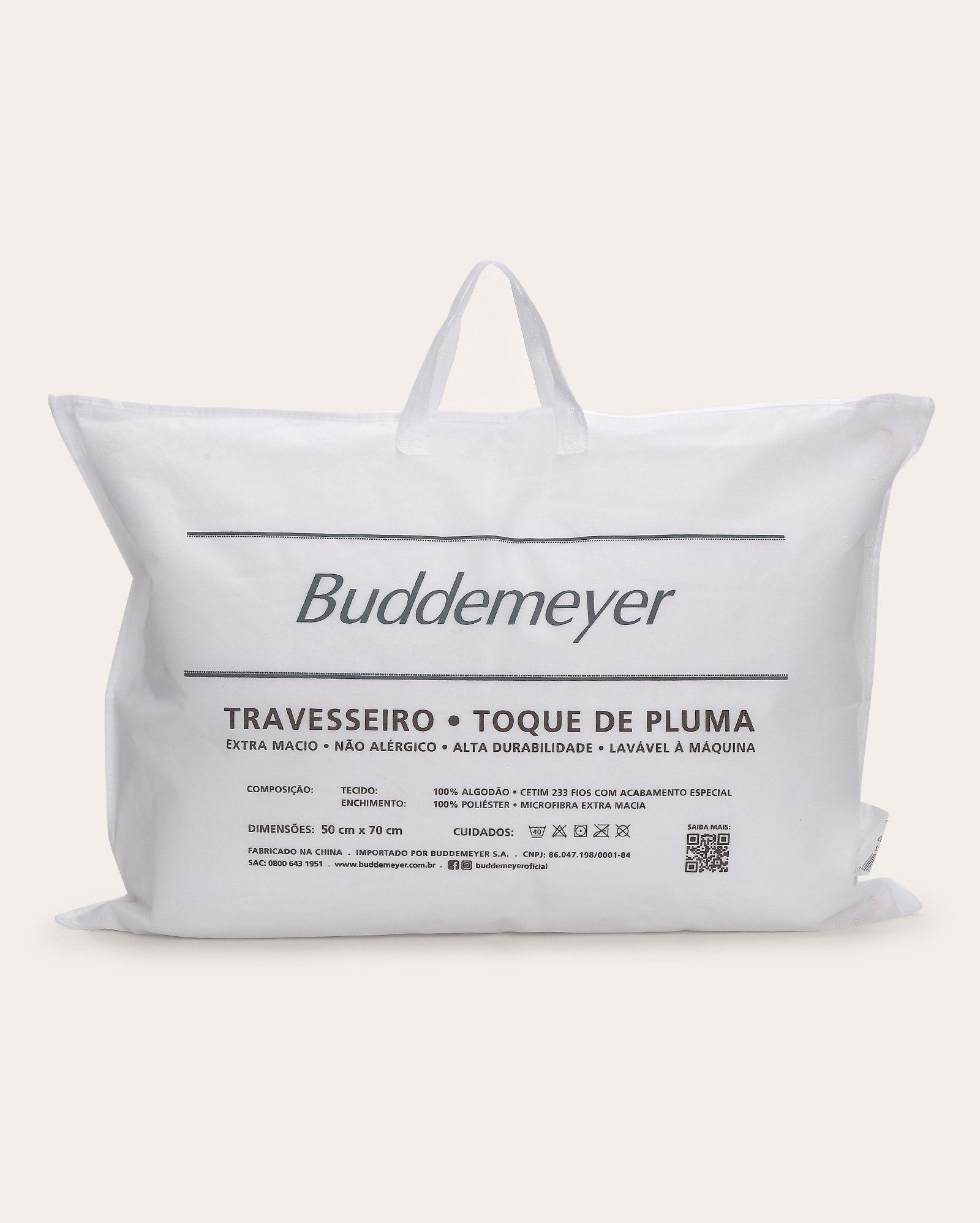 Travesseiro toque de pluma cetim 233 fios + bolsa branco | Buddemeyer