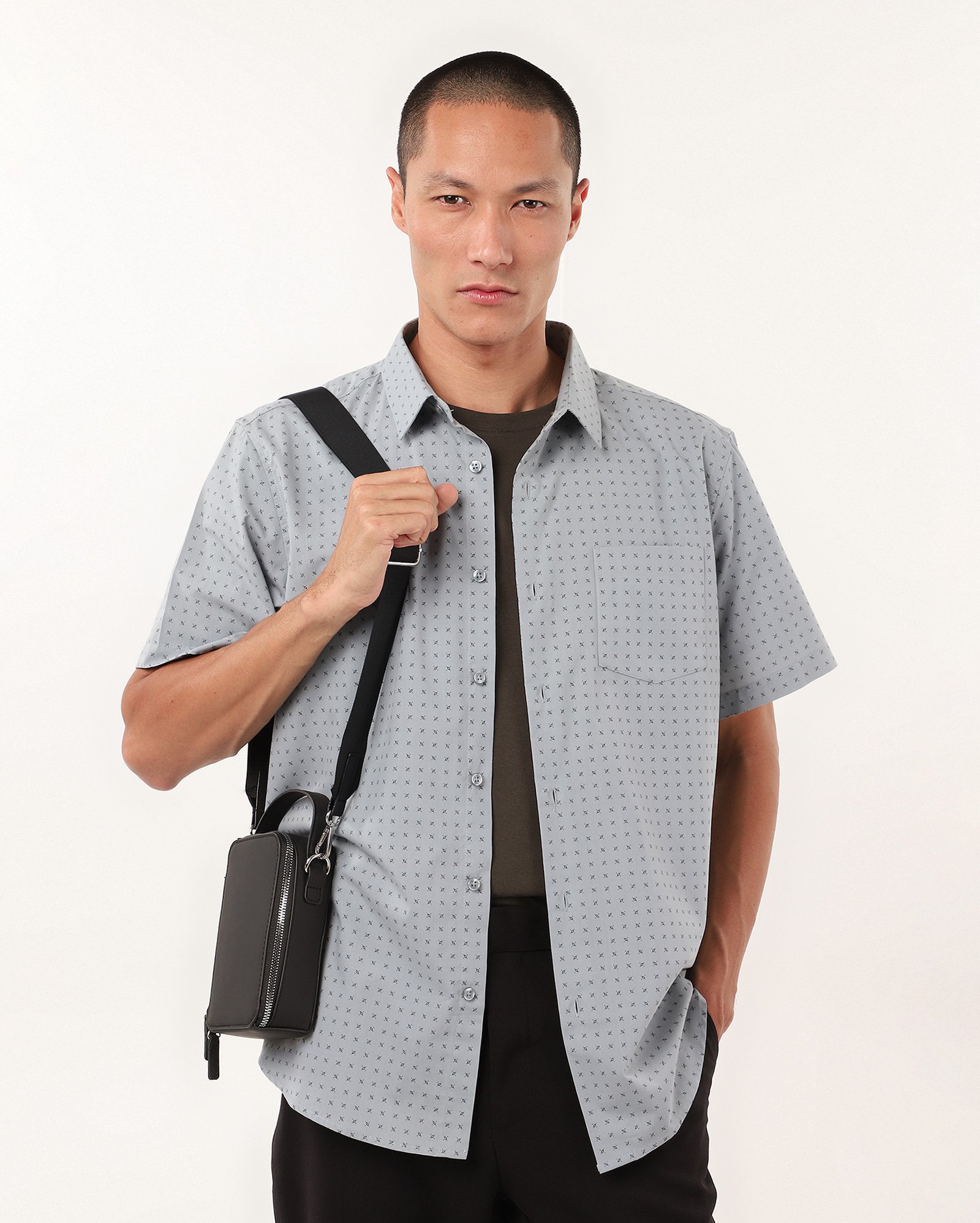 Camisa social masculina regular manga curta - Cinza Claro | Original by Riachuelo