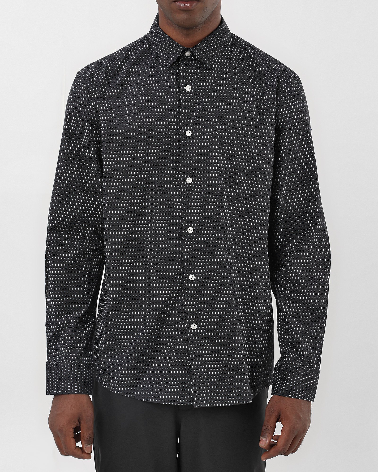 Camisa social masculina tradicional padrão losango preta — foto 6