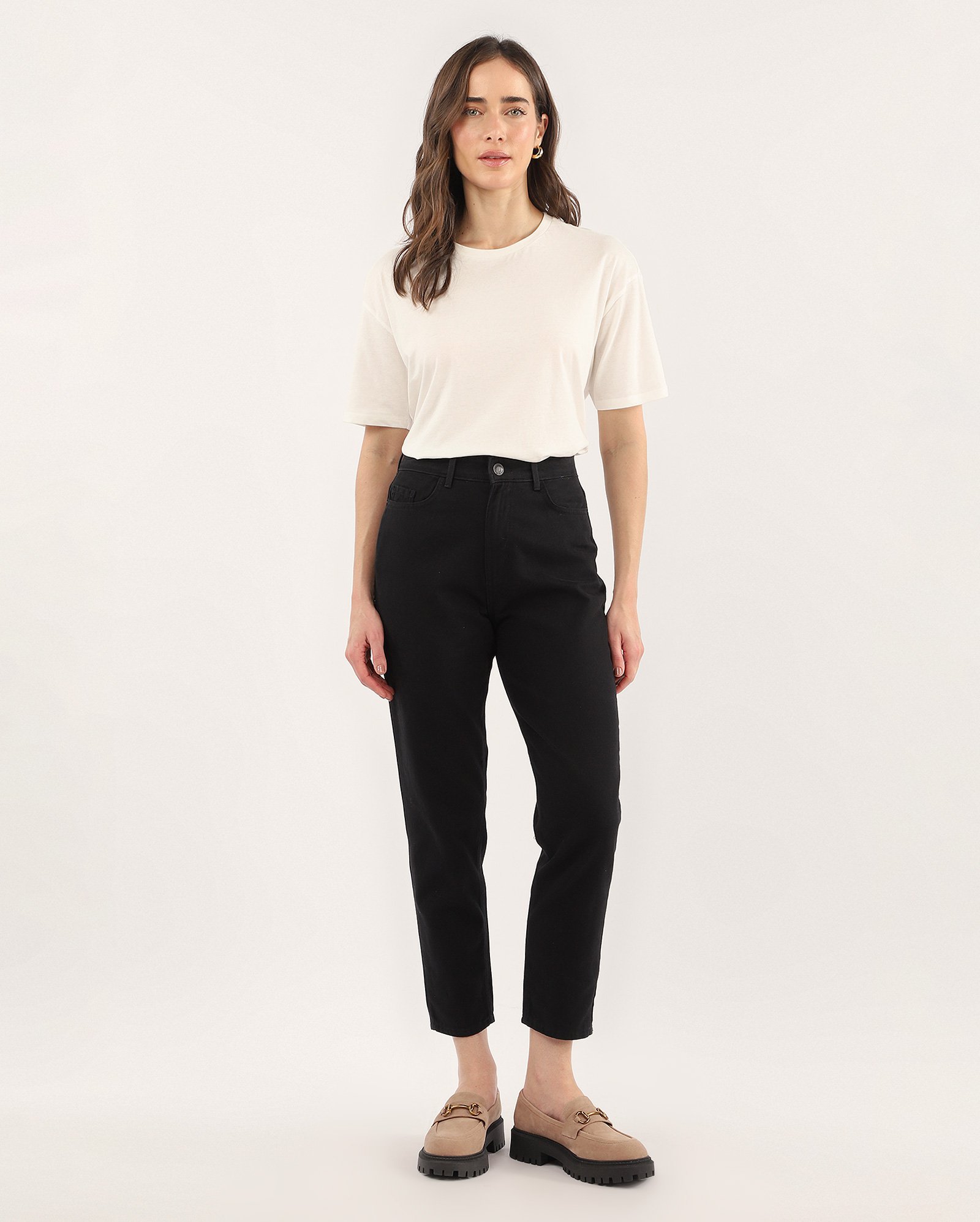 Calça sarja feminina mom cintura alta preta - Preto | Pool Jeans
