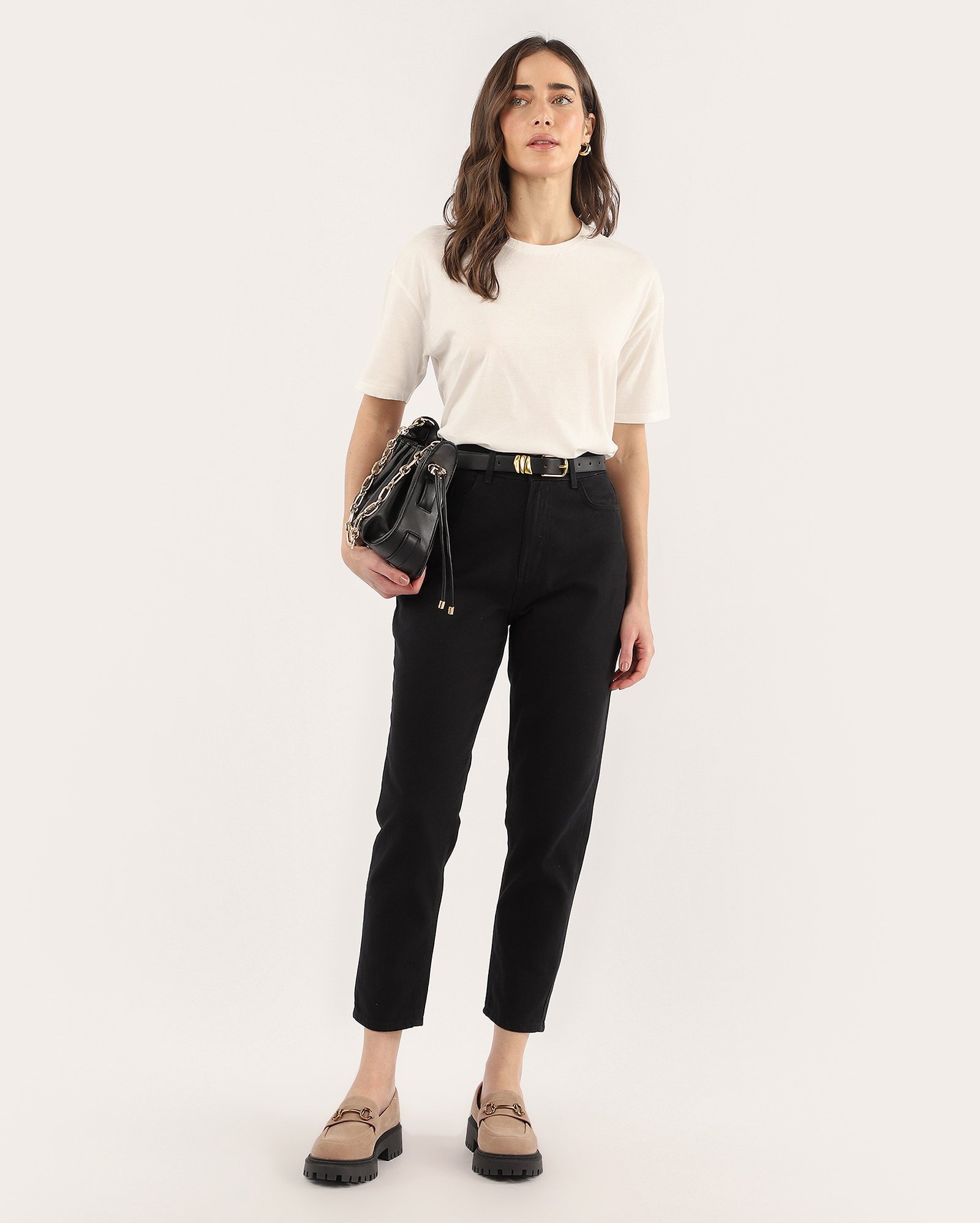 Calça sarja feminina mom cintura alta preta - Preto | Pool Jeans