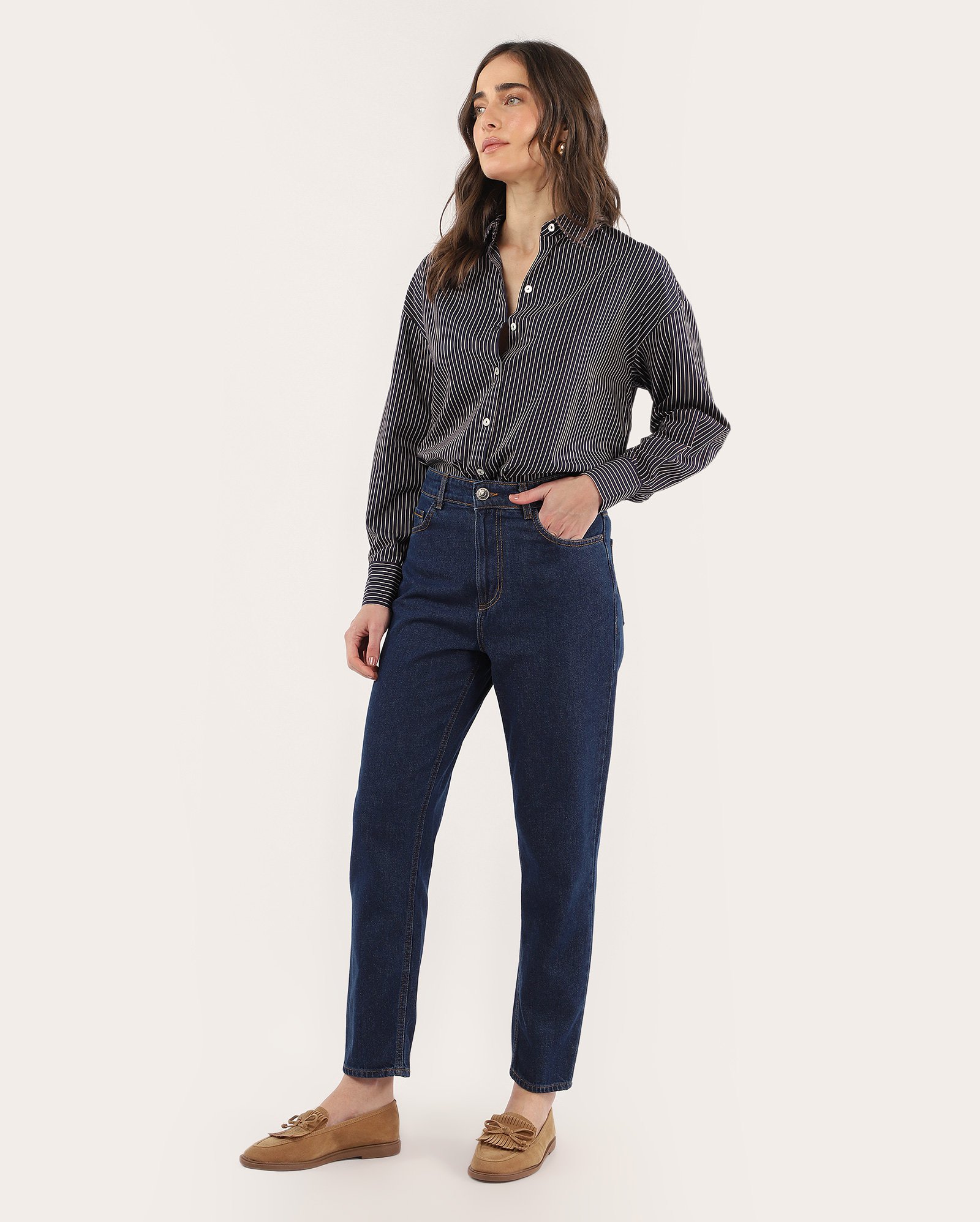 Calça jeans feminina mom cintura alta denim escuro | Pool Jeans