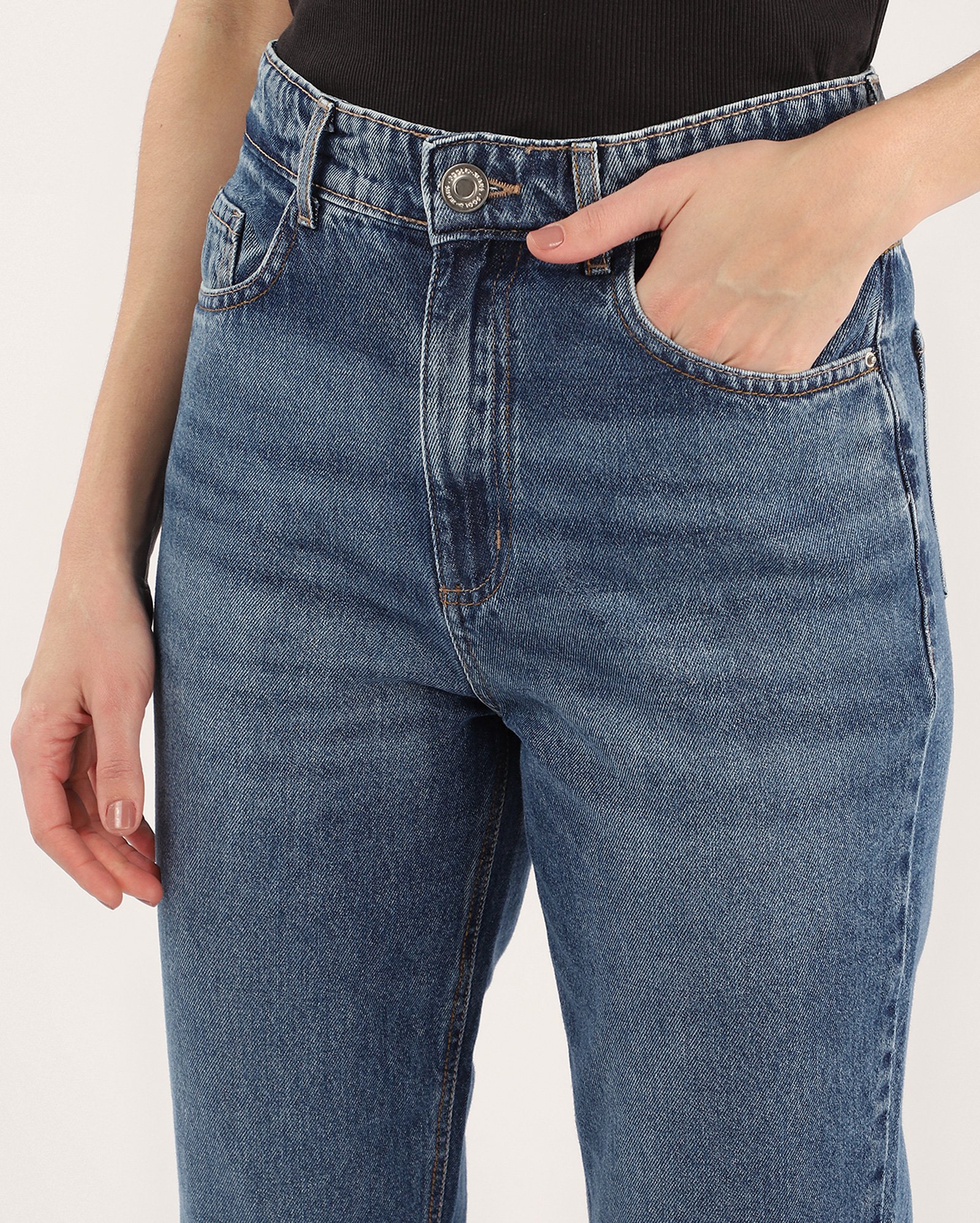 Calça jeans feminina mom cintura alta denim médio | Pool Jeans