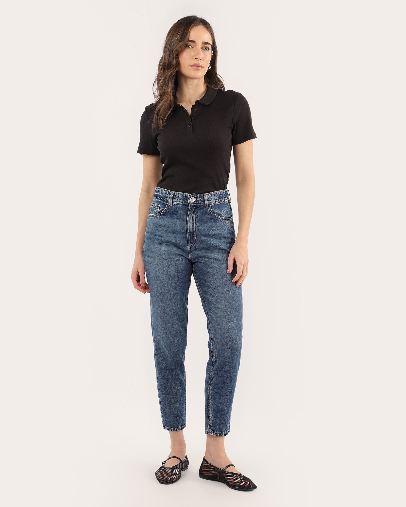 Calça jeans feminina mom cintura alta denim médio | Pool Jeans