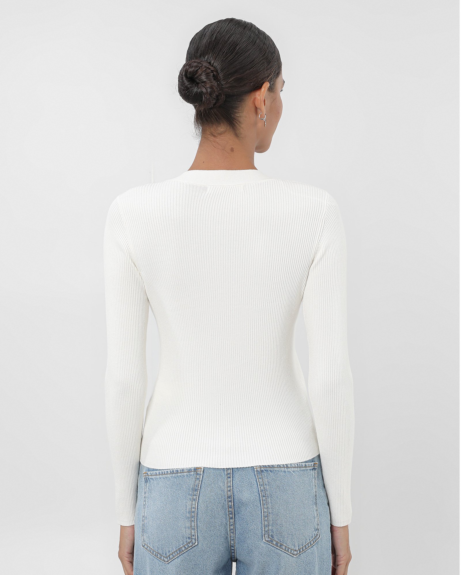 Cardigan feminino em tricot canelado decote v - Branco | Pool Basics by Riachuelo