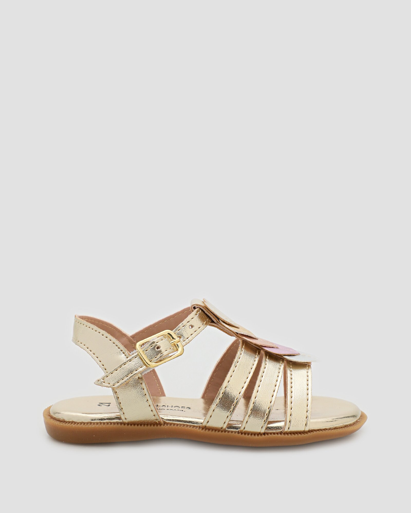 Sandália infantil metalizada tiras com 3 corações | Riachuelo