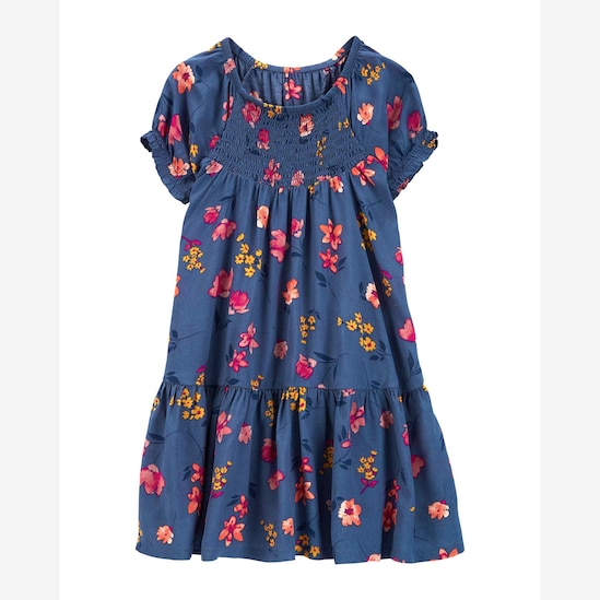 Vestido curto infantil evasê viscose lastex floral azul | Carter's