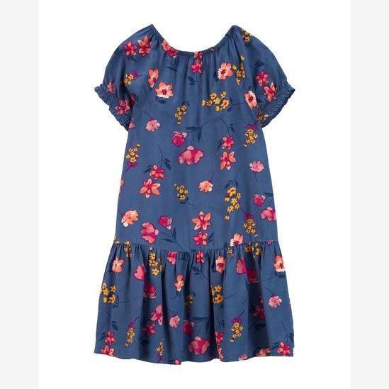 Vestido curto infantil evasê viscose lastex floral azul | Carter's