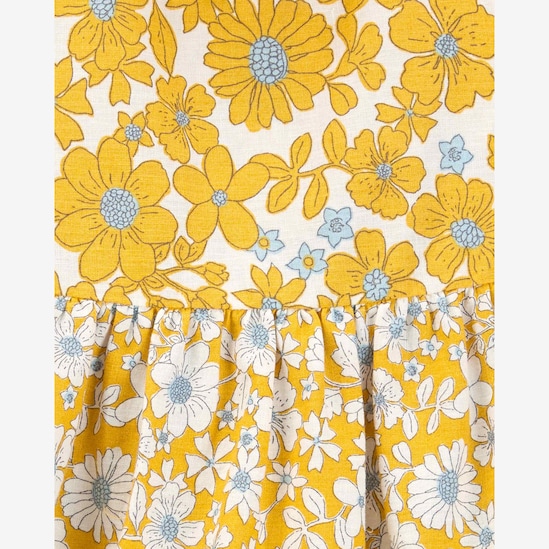 Vestido curto infantil evasê babados florzinhas amarelo | Carter's