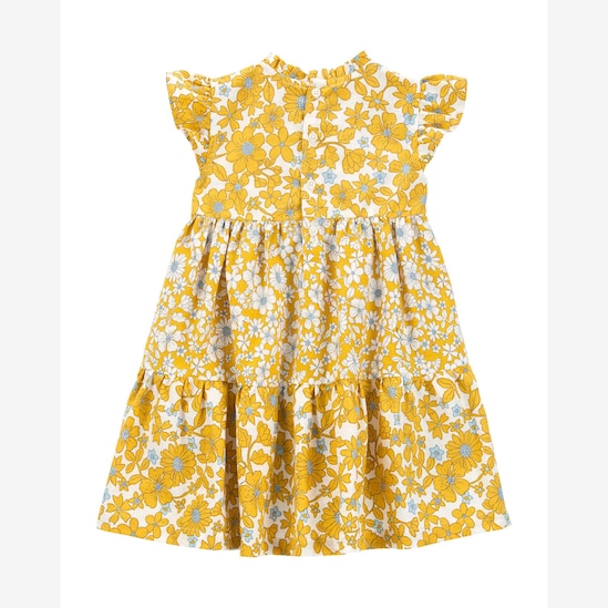 Vestido curto infantil evasê babados florzinhas amarelo | Carter's