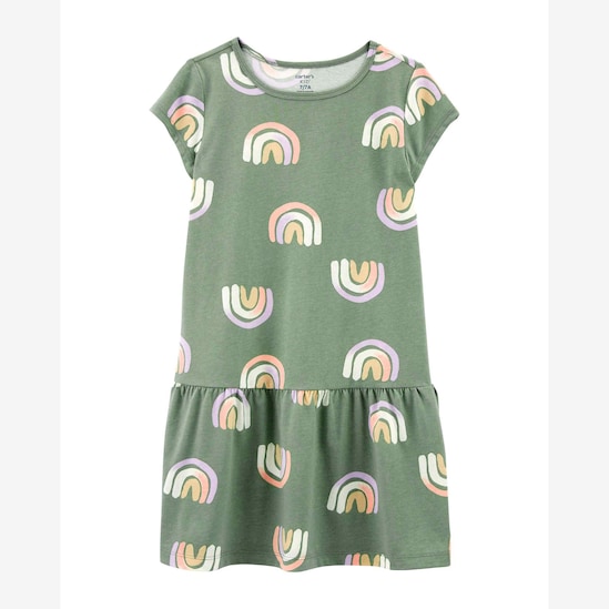 Vestido curto infantil evasê manga curta arco-íris verde | Carter's