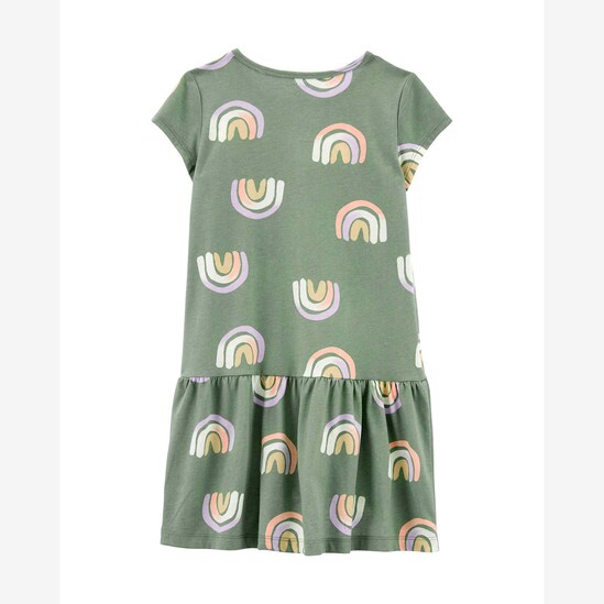 Vestido curto infantil evasê manga curta arco-íris verde | Carter's