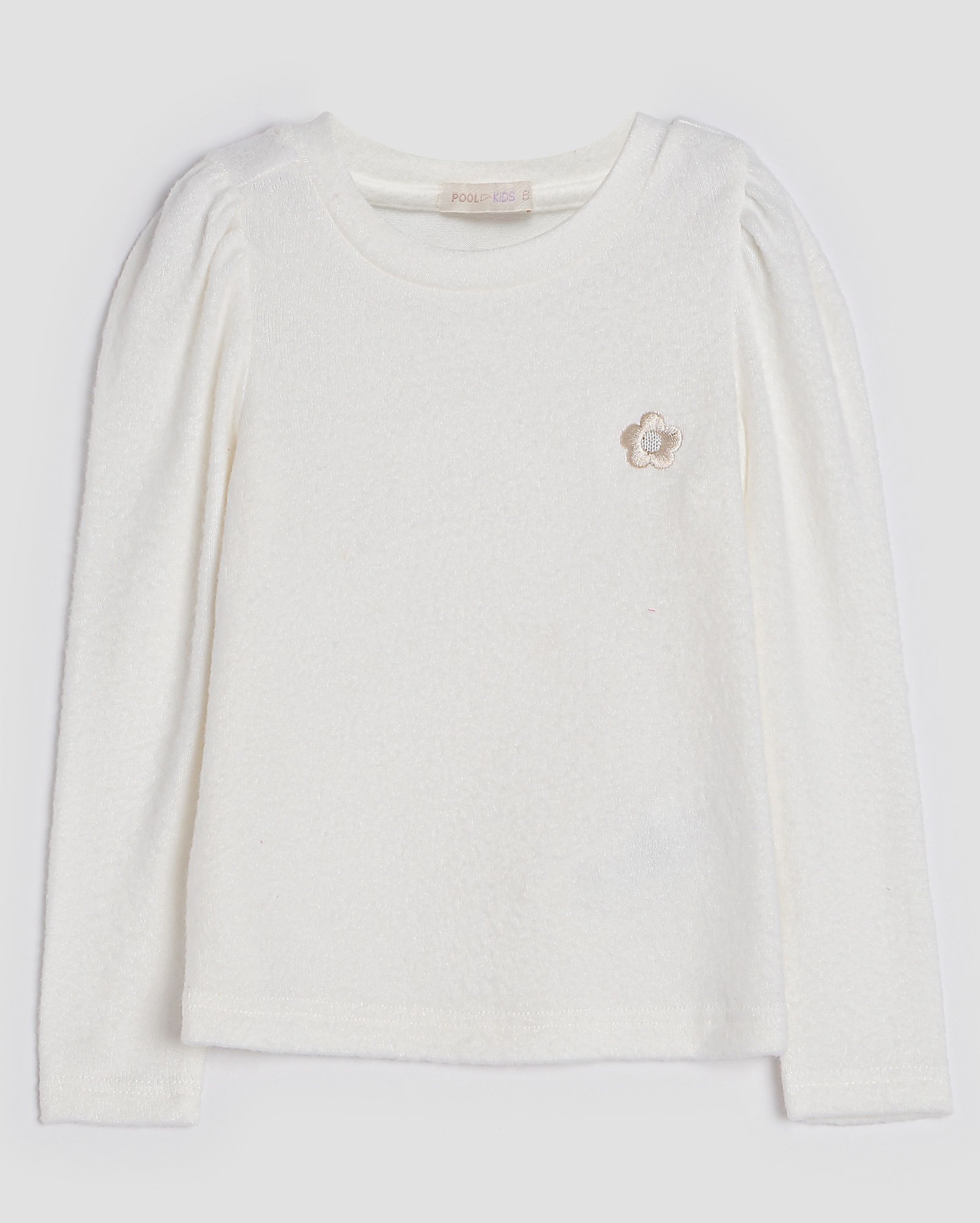 Camiseta infantil de tricot com bordado floral 4-10A - Branco Mescla | Pool Kids