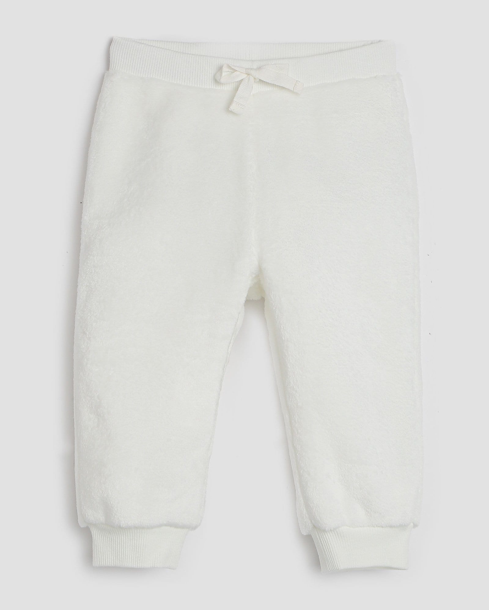 Calça bebê cuffed de plush com cós elástico - Branco