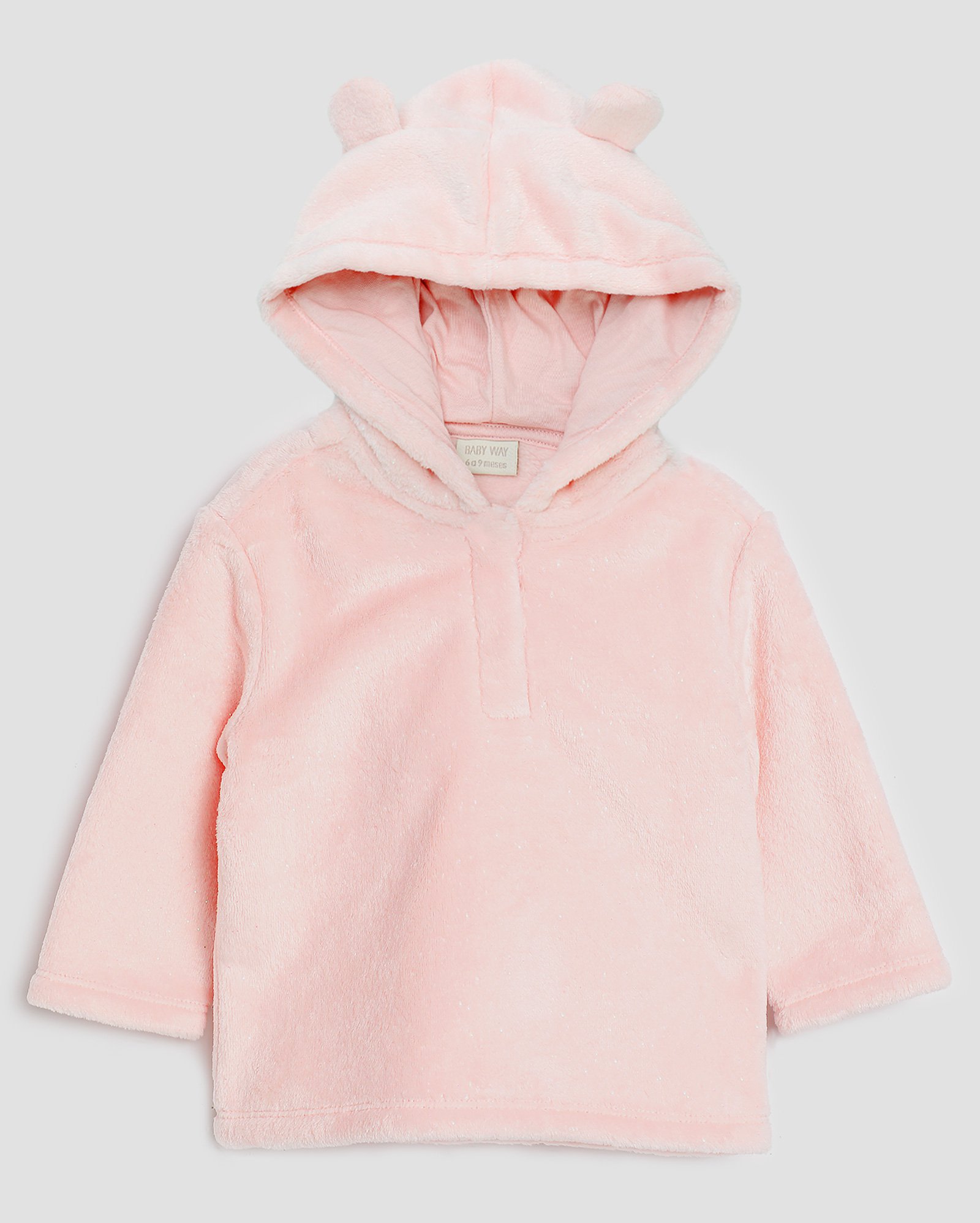 Blusa bebê fleece com capuz e orelhinha - Rosa Claro | Baby Way