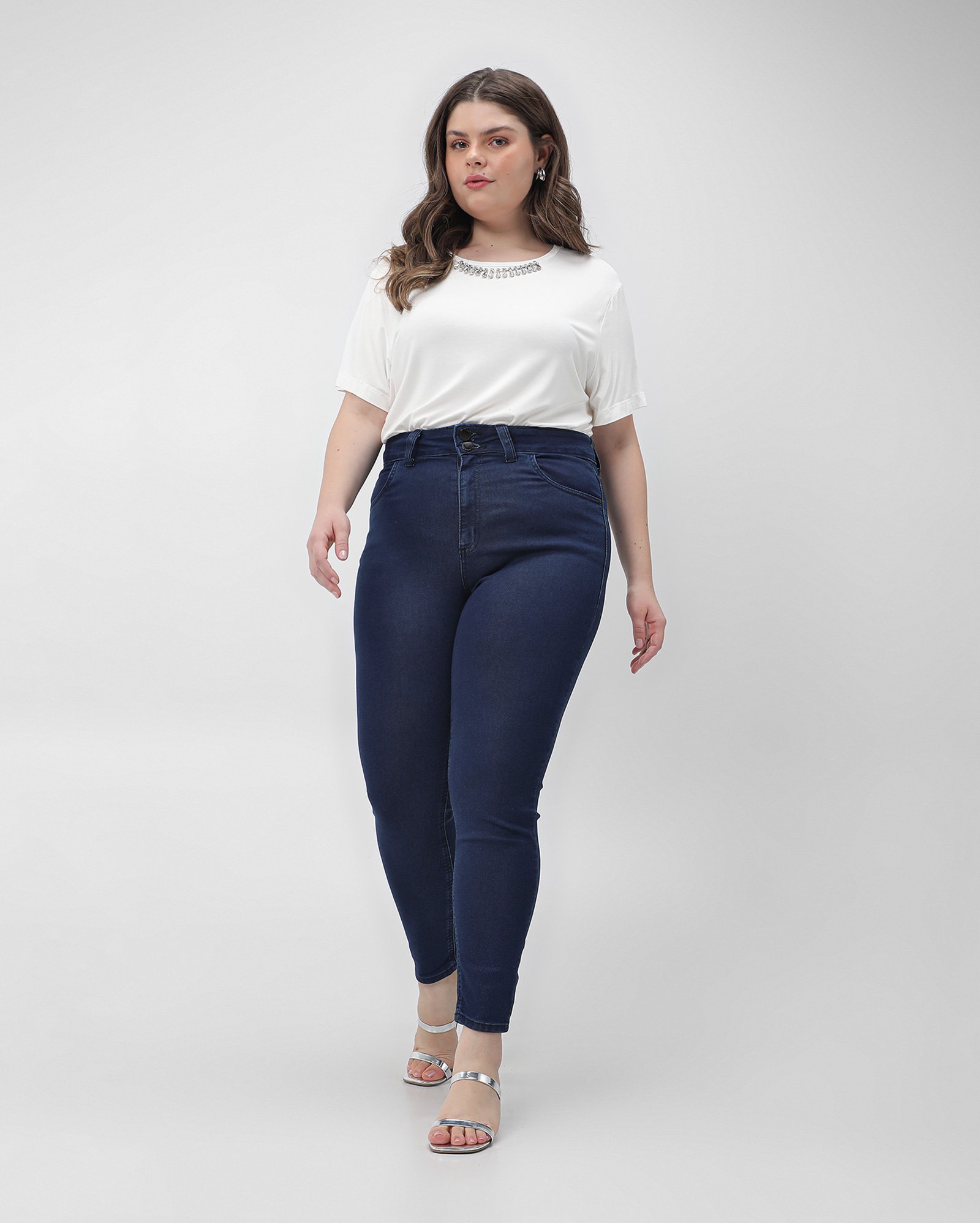 Calça jeans plus size feminina skinny denim escuro | AK Plus by Riachuelo