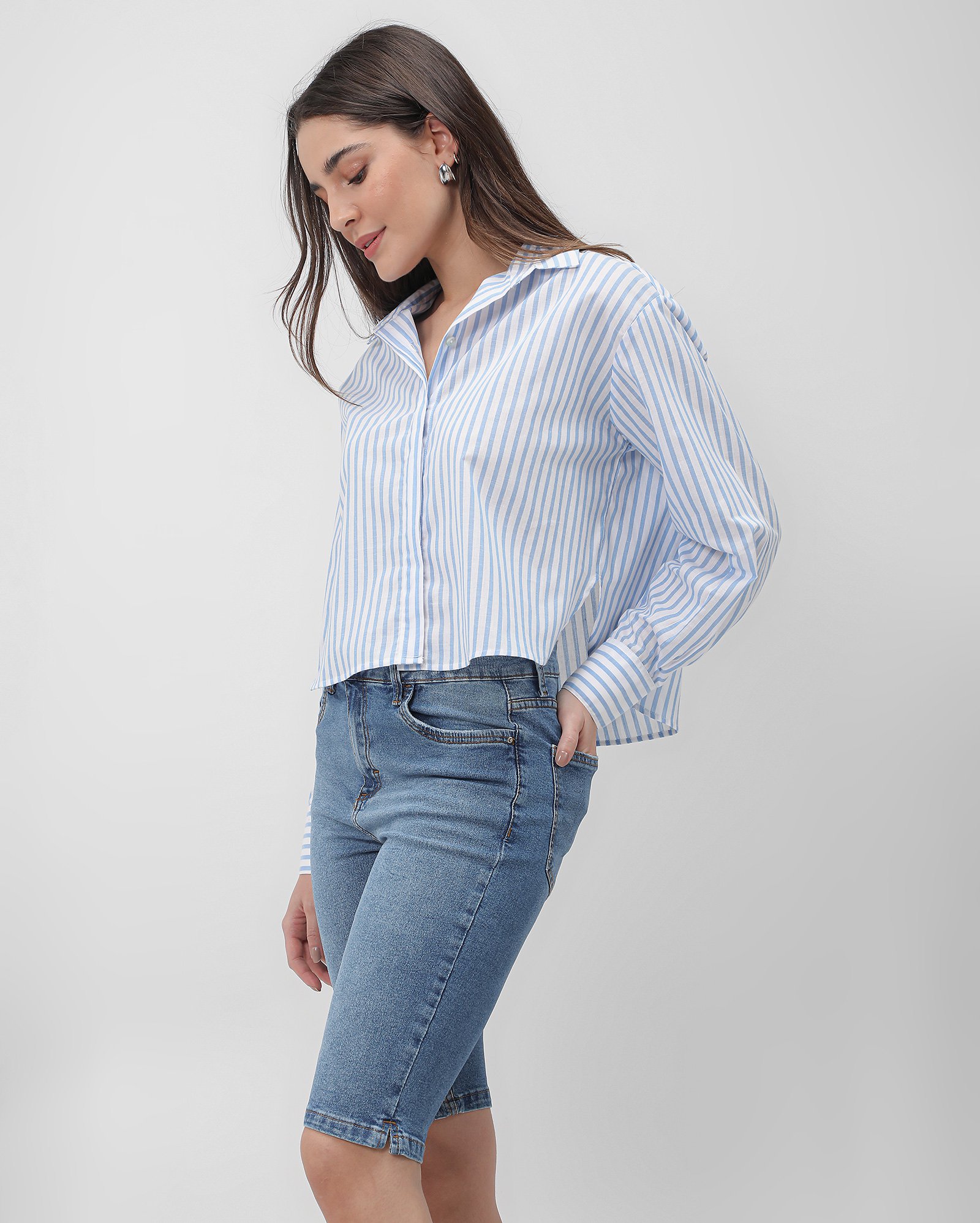 Bermuda jeans feminina ciclista  - Jeans Médio | Pool Jeans